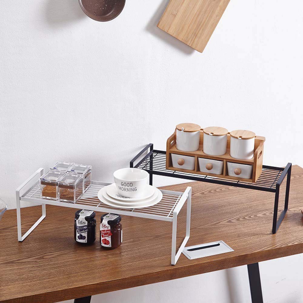 Sturdy Black Kitchen Countertop Organizer Shelf - Perfect for Plates, Dinnerware, Pots, Spices, Cups, Mugs & Canned Food (52.2 x 21 x 18cm) - Ideal for Small Kitchens, Pantries & Dining Room Storage