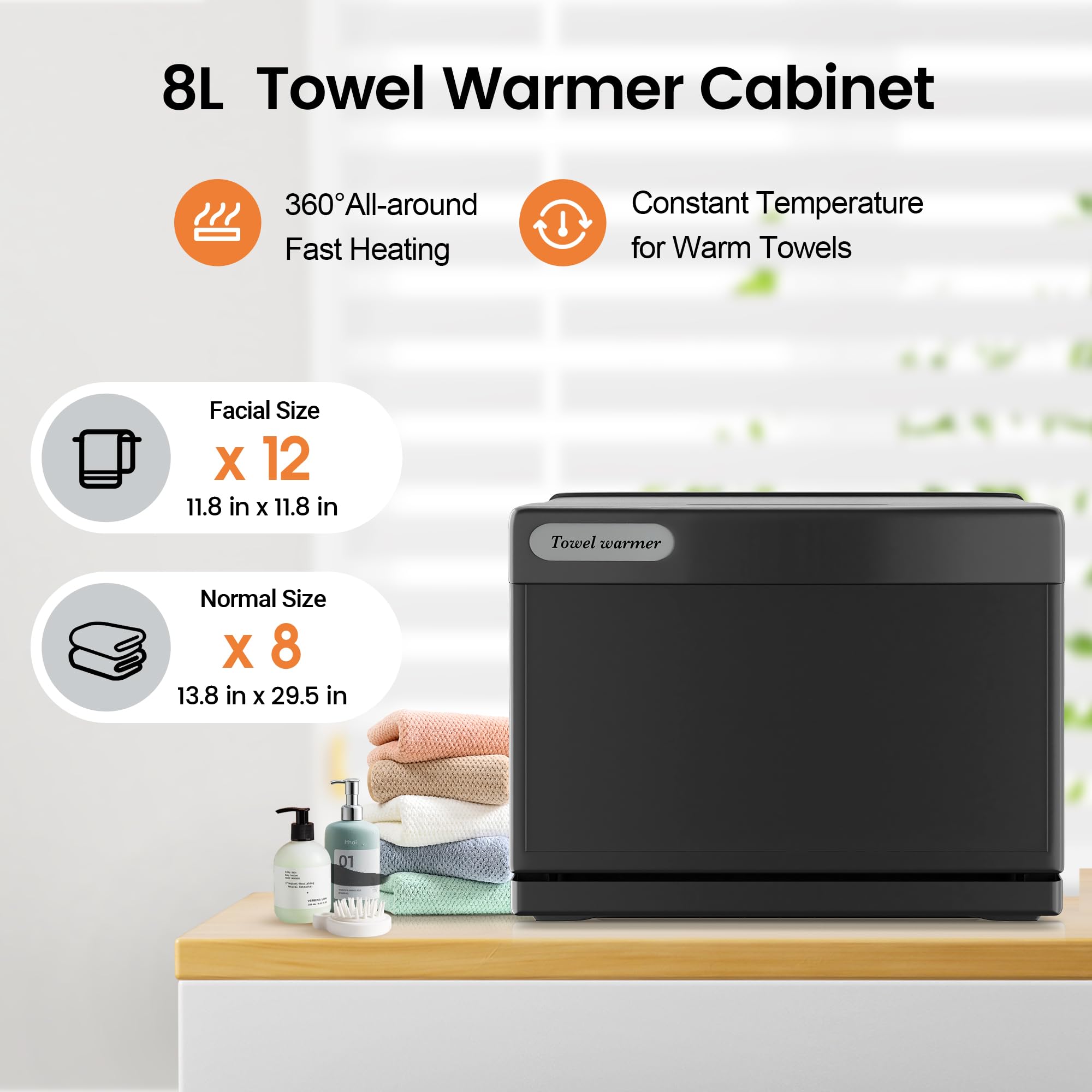Premium 8L Towel Warmer Cabinet - Holds 12 Wet Facial Towels | Fast Heating Spa & Salon Essential for Facial, Hair Beauty & Massage Therapy | Perfect for Home Spa, Salons & Luxury Bathrooms (Black)