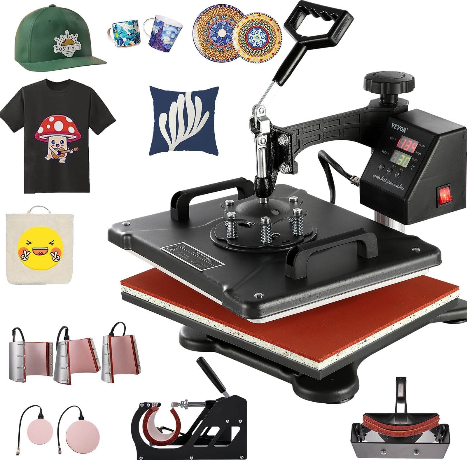 VEVOR 8-in-1 Heat Press Machine 12x15 Inch Digital T-Shirt Press with 360° Swing Away - Professional Sublimation Heat Transfer Machine for T-Shirts, Mugs, Hats & DIY Crafts (Perfect for Home Business & Custom Apparel Projects)