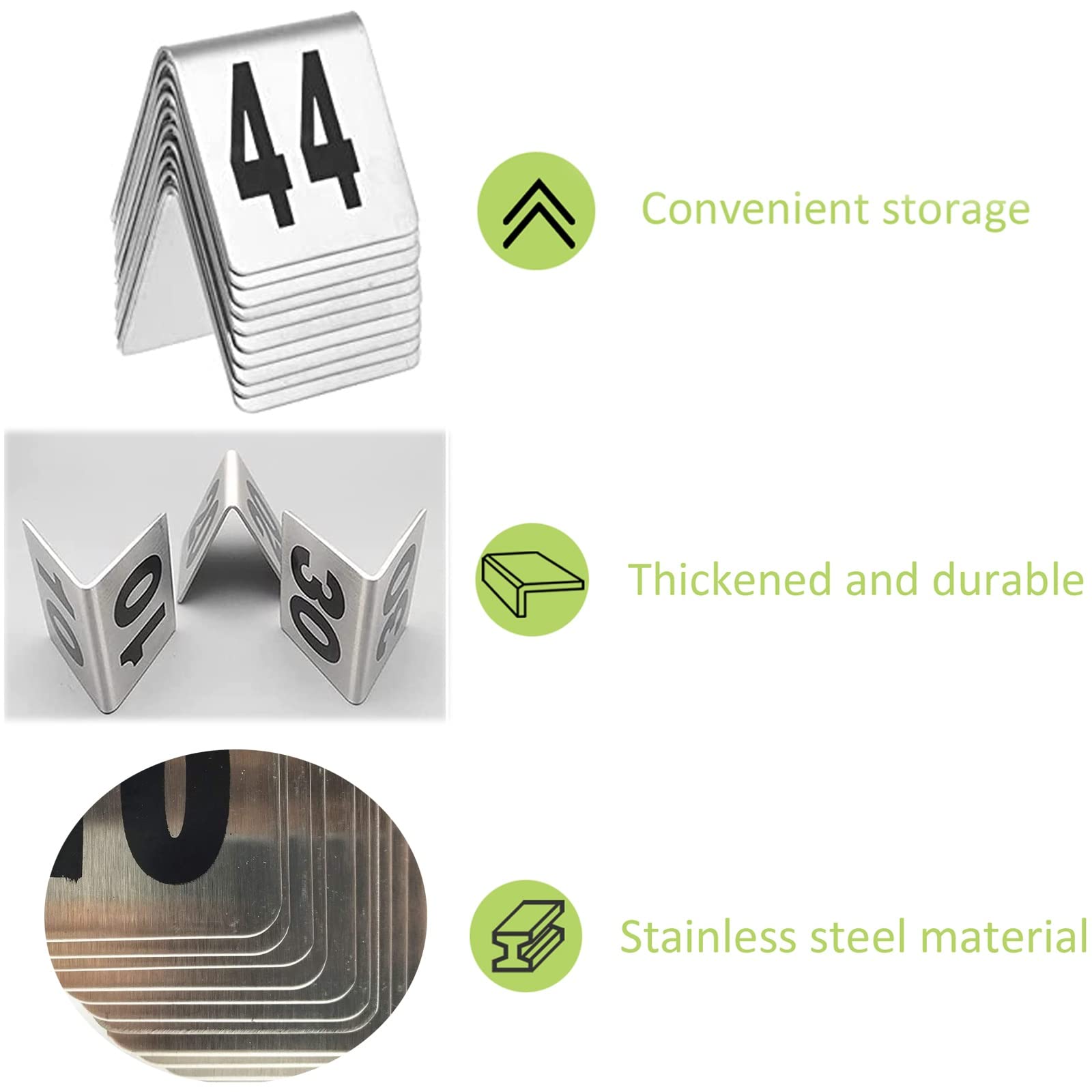 WORDFUN Stainless Steel Stackable Table Number Signs - Elegant Tabletop Number Cards for Restaurants, Bars, Weddings & Events - Perfect for Table Numbering at Parties, Receptions and Banquets