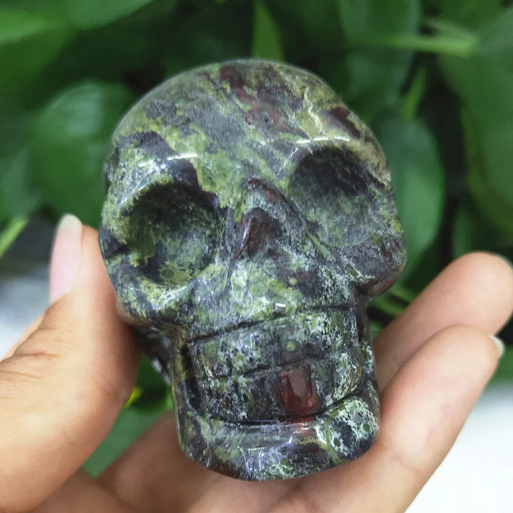 Natural Dragon Blood Stone Crystal Skull - Hand Carved Quartz Cranium Gemstone for Healing & Meditation (2inch/3inch) - Perfect for Spiritual Practice, Home Decor & Energy Work