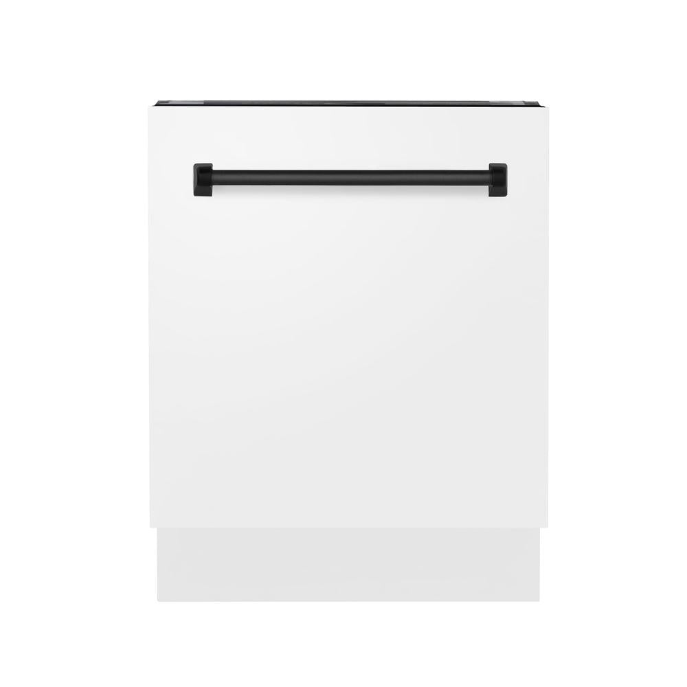 ZLINE Autograph Edition 24 Inch 3rd Rack Top Control Tall Tub Dishwasher - White Matte Finish with Matte Black Handle, Ultra Quiet 51dBa (DWVZ WM 24 MB) - Perfect for Modern Kitchens, Small Spaces, and Open-Concept Homes