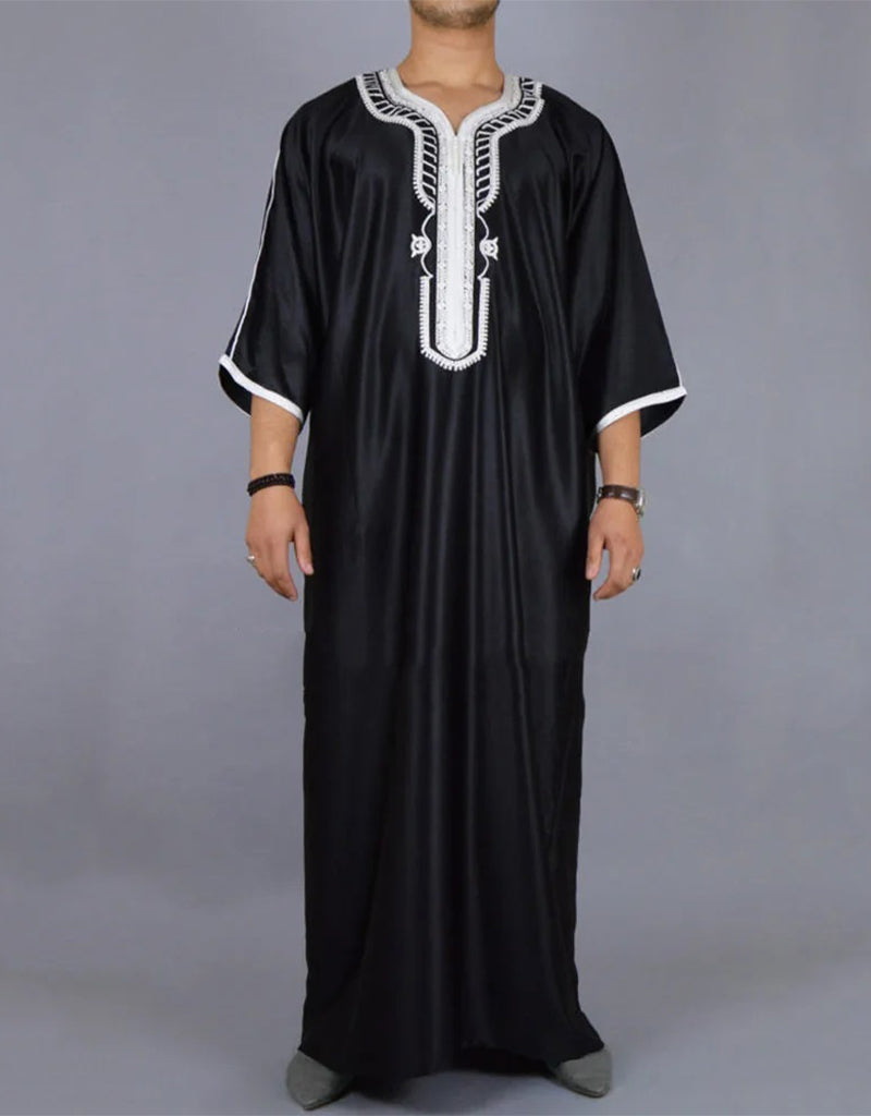 Authentic Moroccan Kaftan for Men - Arabic Inspired Long Striped Dress | Modest Muslim Clothing for Prayer, Eid & Special Occasions