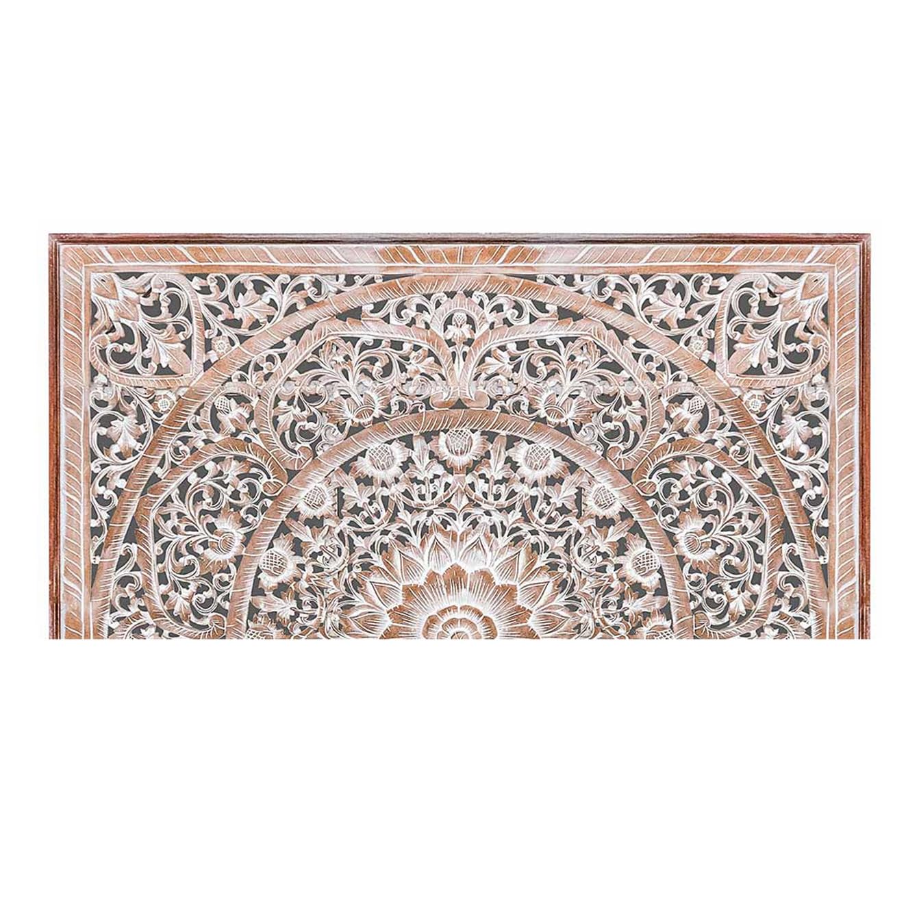 King Size White Washed Wood Headboard - Carved Full Bed Headboard Only | Solid Wood Headboard for King/Cal King Beds | Wall Mounted Bedroom Headboard Panel | Perfect for Master Bedroom, Guest Room & Farmhouse Decor