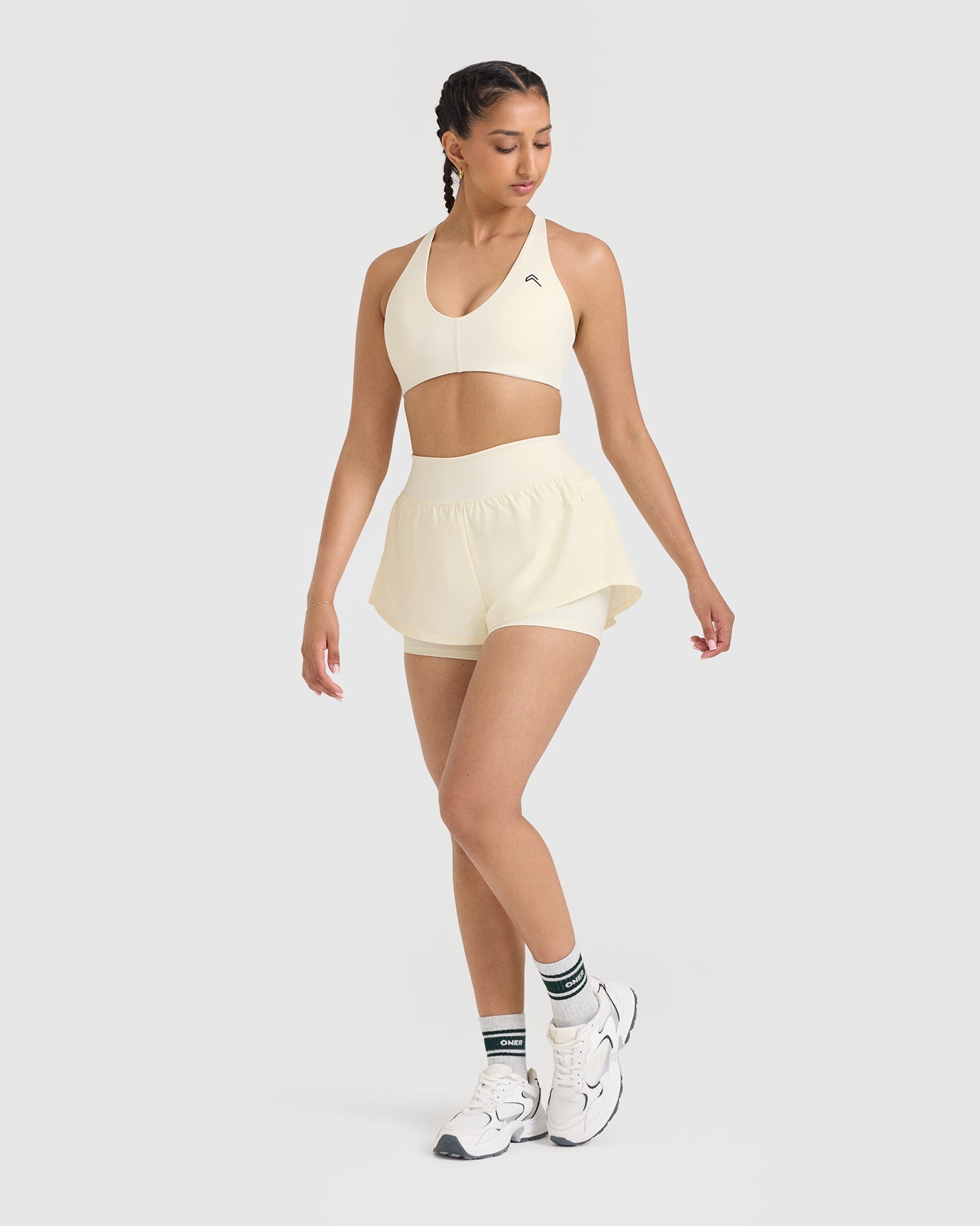Unisex Double Layer Athletic Shorts - Comfortable & Breathable Workout Shorts for Men & Women | Off White | Perfect for Running, Gym & Casual Wear