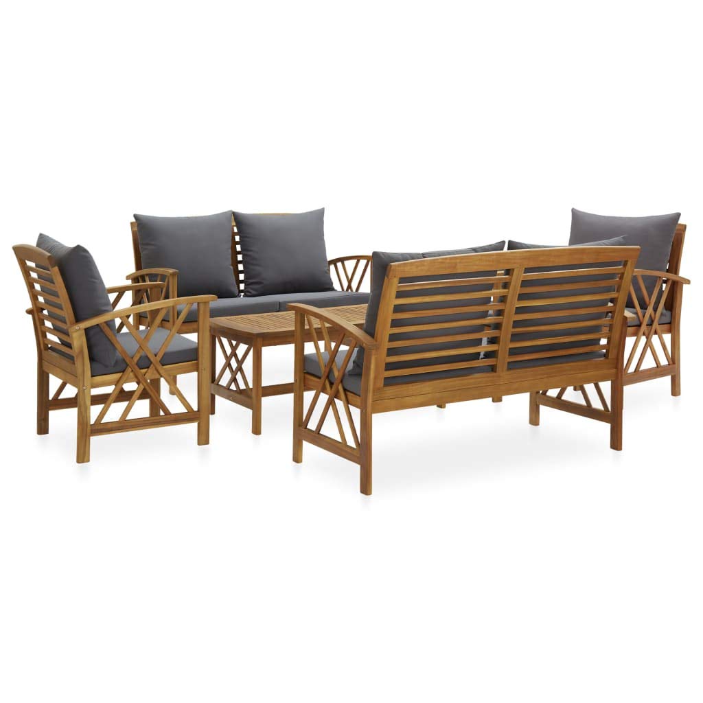 5-Piece Outdoor Patio Furniture Set - Solid Acacia Wood Conversation Sofa Set with Cushions & Coffee Table - Perfect for Garden, Backyard, and Poolside Relaxation