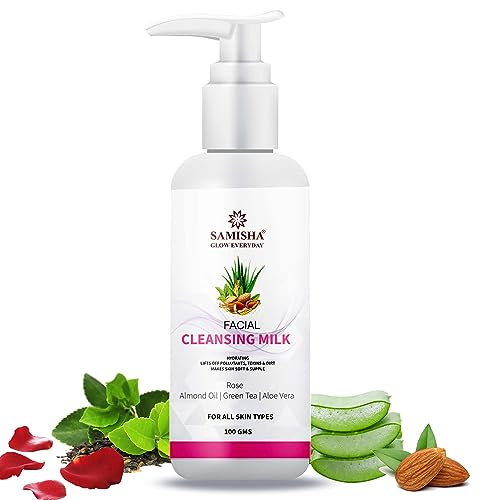 Natural Almond & Green Tea Cleansing Milk Cream with Rose & Aloe Vera Extracts - 100ml Hydrating Face Wash for Sensitive Skin | Gentle Makeup Remover & Daily Skincare Routine