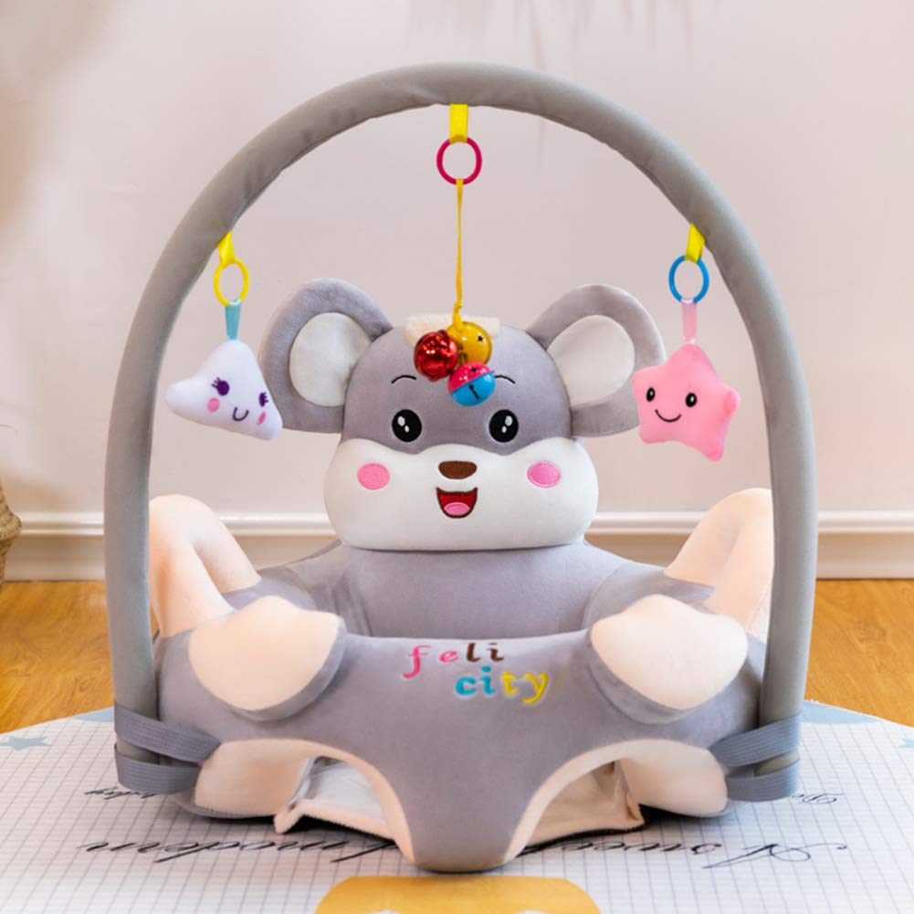Soft Plush Baby Floor Seat & Infant Support Chair Cover - Cushioned Learning to Sit Feeding Chair for Playtime, Grey (Pole Included, No Filler) | Perfect for Nursery, Playroom & Toddler Safe Sitting