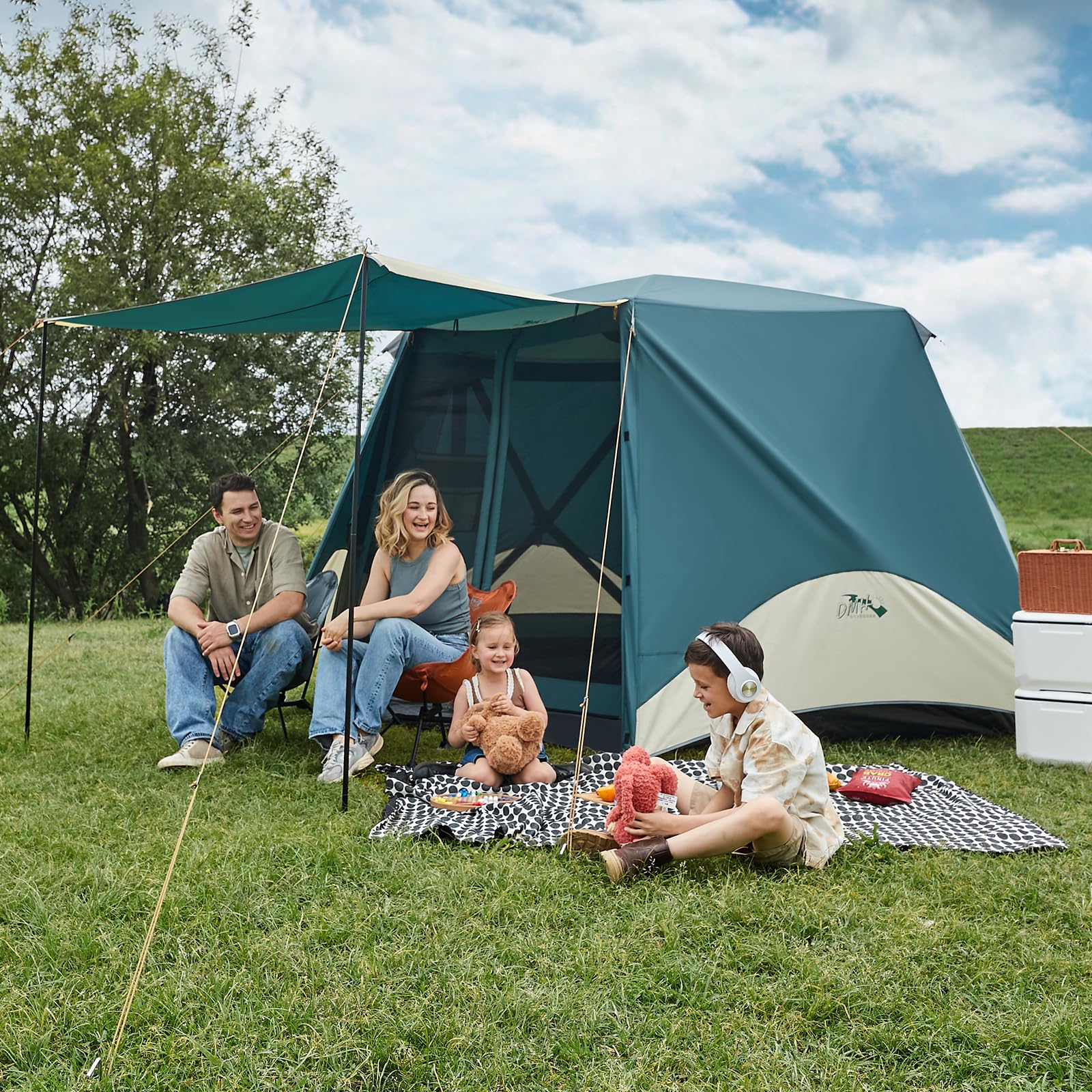 6 Person Instant Pop Up Camping Tent with Rainfly & Porch - Easy 60 Second Setup, Large Family Outdoor Tent with Floor (11.5' x 10' x 6.83') - Perfect for Backyard Picnics, Beach Trips & Camping Adventures