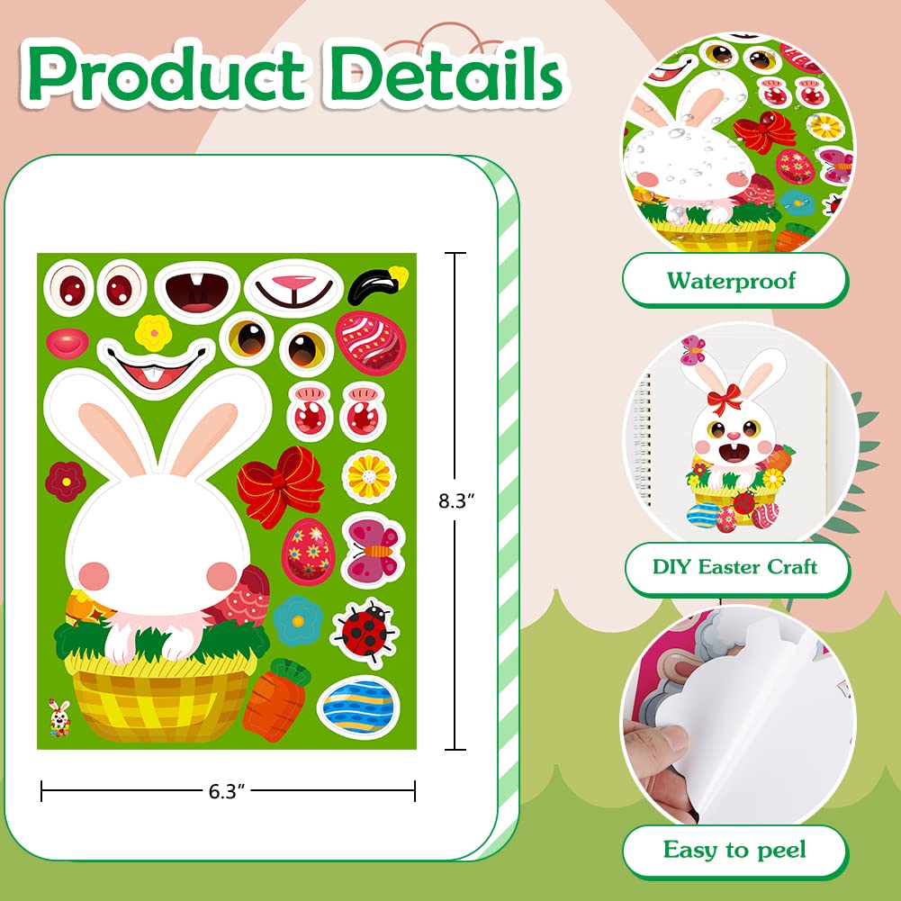FLYAB Easter Stickers for Kids - 24 Sheets DIY Easter Animal Face Stickers, Fun Easter Crafts for Classroom Activities & Party Favors | Perfect for Easter Egg Hunts, School Projects & Holiday Celebrations