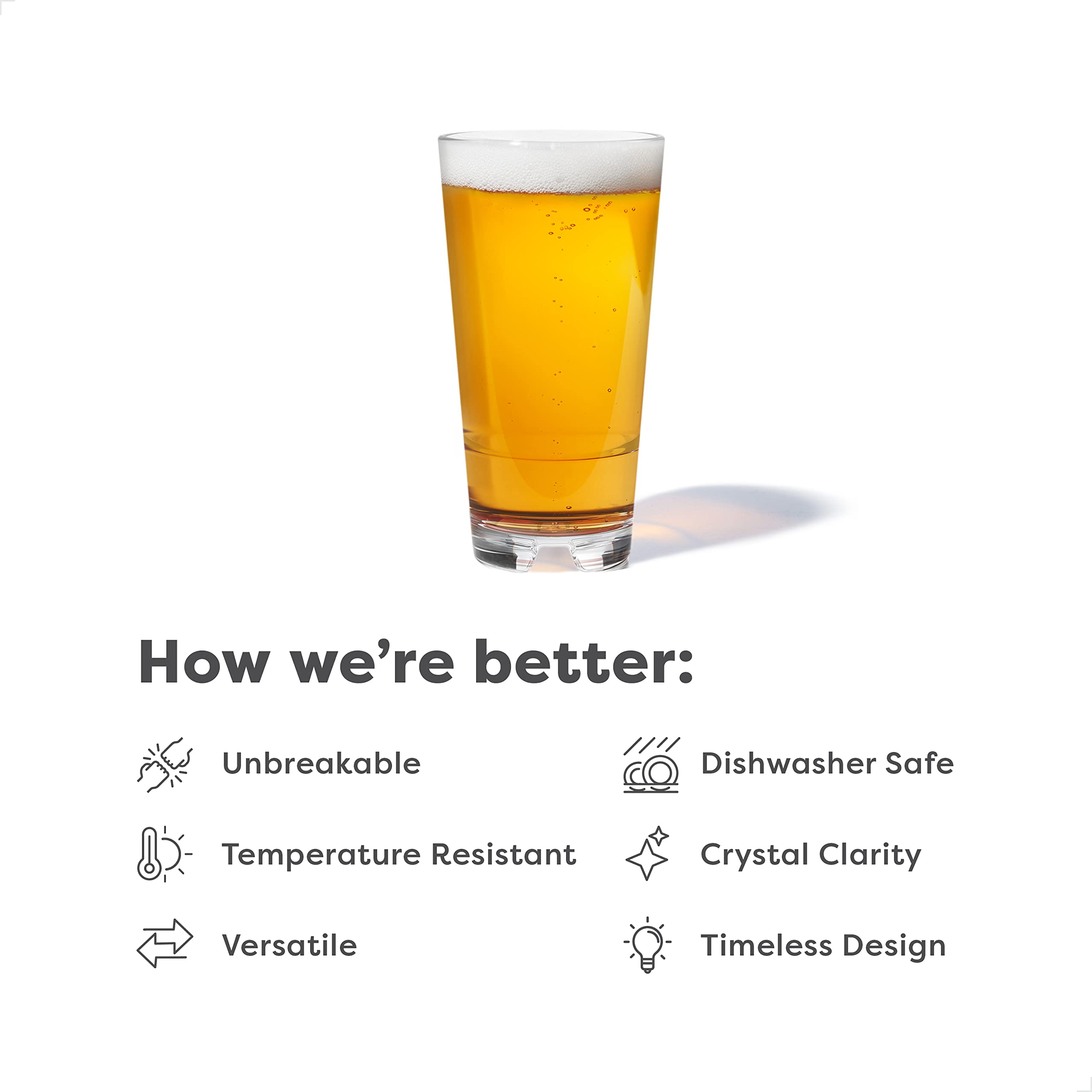 Premium 16oz Tritan Plastic Beer Glasses - Set of 24 Unbreakable, Dishwasher Safe & Heat Resistant Stacking Pint Cups - Perfect for Parties, Bars, Camping & Outdoor Events - Clear TOSSWARE RESERVE Collection