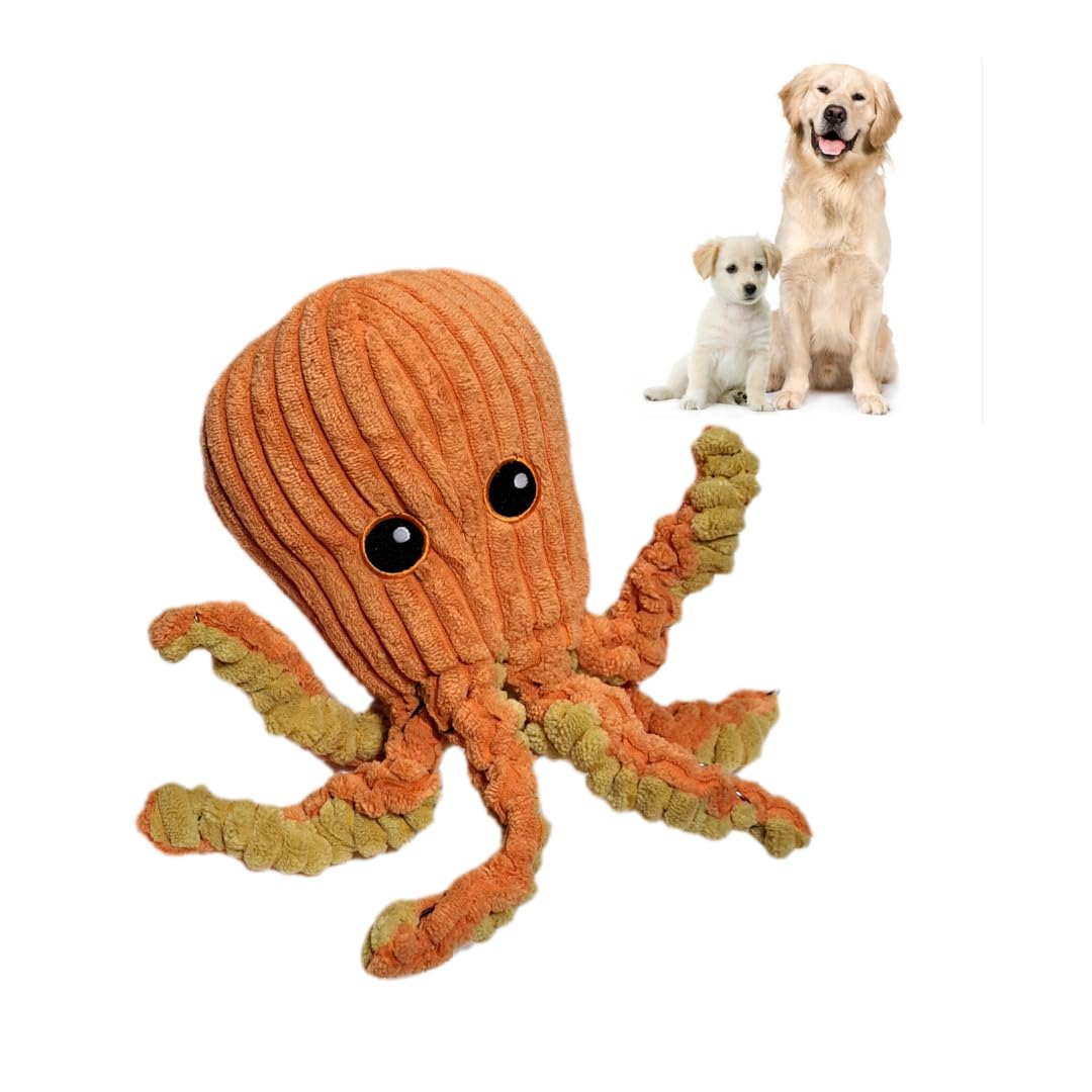 Durable Octopus Dog Toys with Squeaker & Crinkle - Interactive Chew Toys for Small, Medium & Large Dogs (Orange/Yellow) - Perfect for Playtime, Training & Teething Puppies