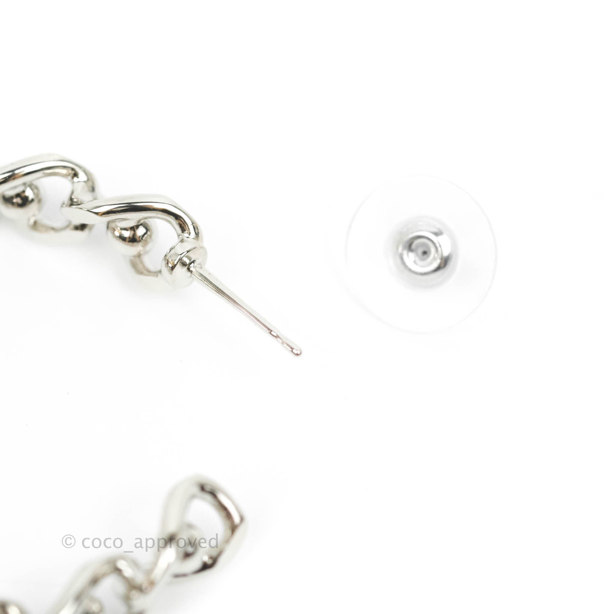 Chanel CC Chain Hoop Earrings in Silver Tone - 22A Collection | Luxury Fashion Jewelry for Women | Perfect for Parties, Weddings & Special Occasions