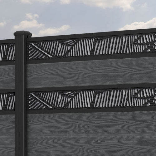 Classic Feather Split Screen Fence Panel - Dark Grey Privacy Fence with Aluminum Posts | Outdoor Garden, Patio, and Backyard Decoration
