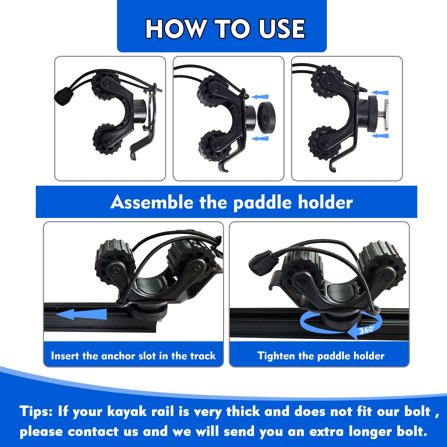 2-Piece Kayak Paddle Holder with Track Mount - Universal Kayak Oar Holder Accessories for Fishing & Recreational Kayaks | Secure Storage for Standard Paddles While Fishing or Paddling
