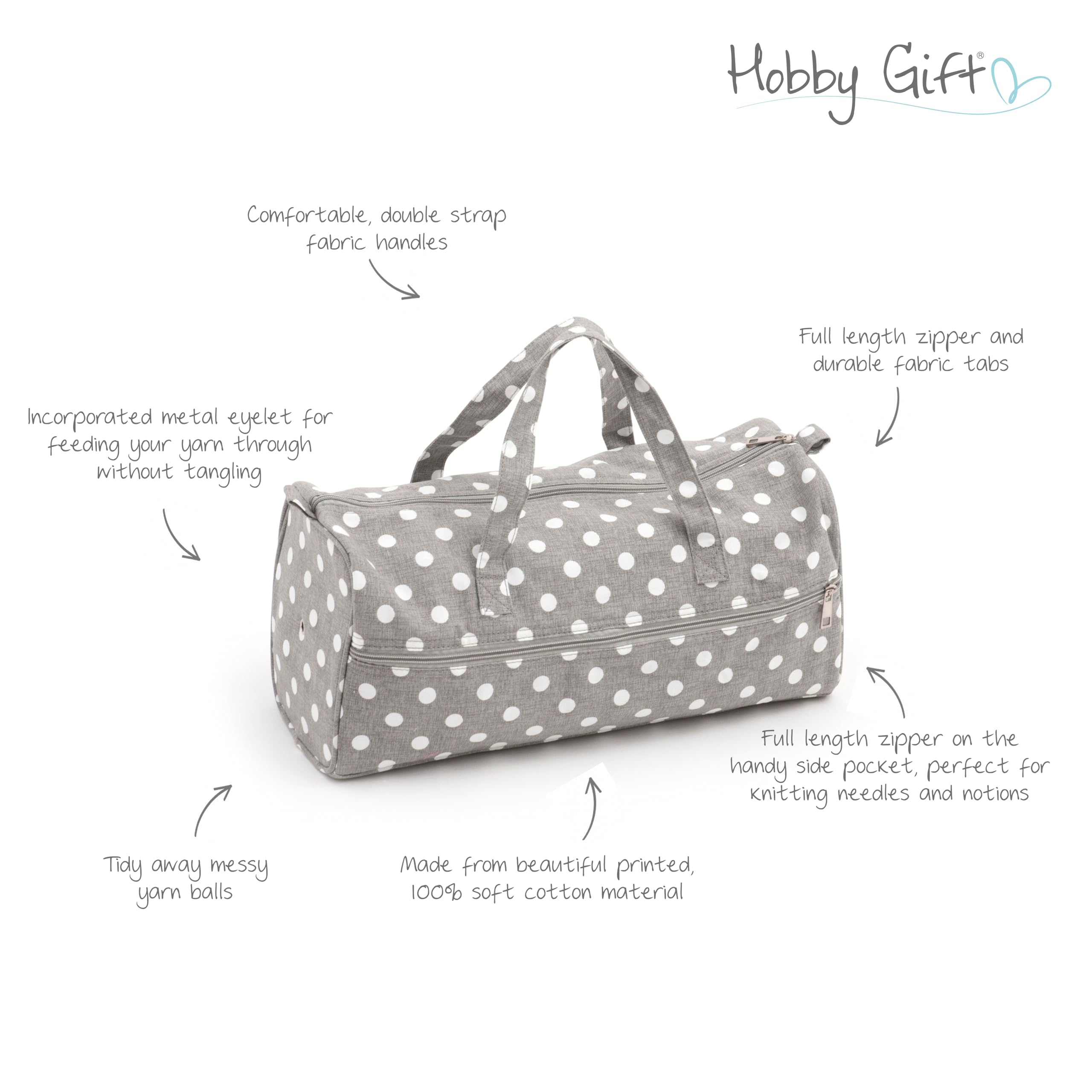 Exclusive Grey Polka Dot Knitting Bag for Women - Stylish Yarn Storage & Craft Organizer - Perfect for Crochet, Knitting Projects & Travel Accessories