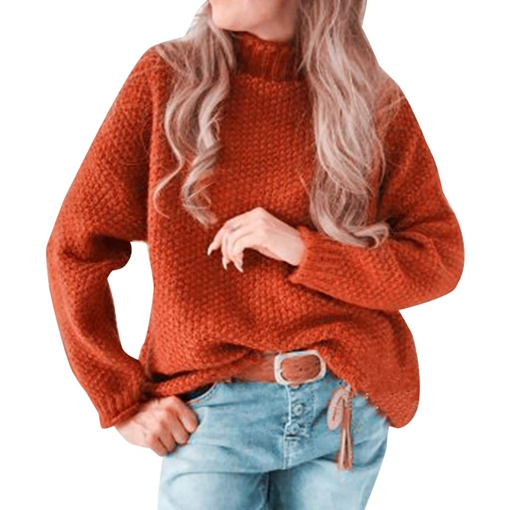 Women's Casual Long Sleeve Turtleneck Knit Pullover Ribbed Sweater - Winter Warm Jumper Top for Christmas Gifts & Holiday Outfits (Red) | Perfect for Office Wear, Date Nights & Cozy Winter Days