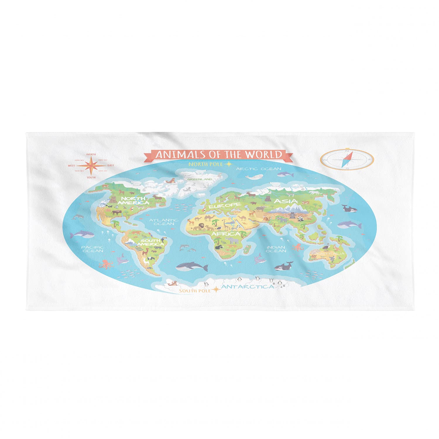 Ambesonne Science Hiking Towel - World Animal Chart with Compass Design | Quick-Dry Soft Lightweight Microfiber for Camping, Backpacking & Outdoor Sports | Perfect for Travel, Gym & Beach (Multicolor)