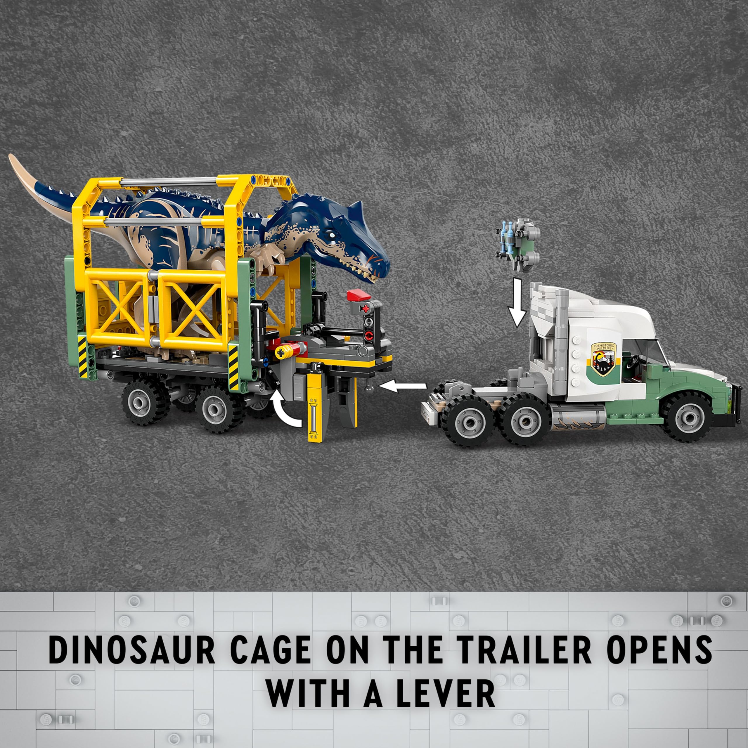 LEGO Jurassic World Allosaurus Transport Truck Toy Set with Kenji, Darius & Yaz Minifigures - Dinosaur Building Kit for Kids Ages 8+ (76966) | Creative Play, Birthday Gift & Collectible for Boys & Girls | Perfect for Jurassic World Fans & Dinosaur Lovers