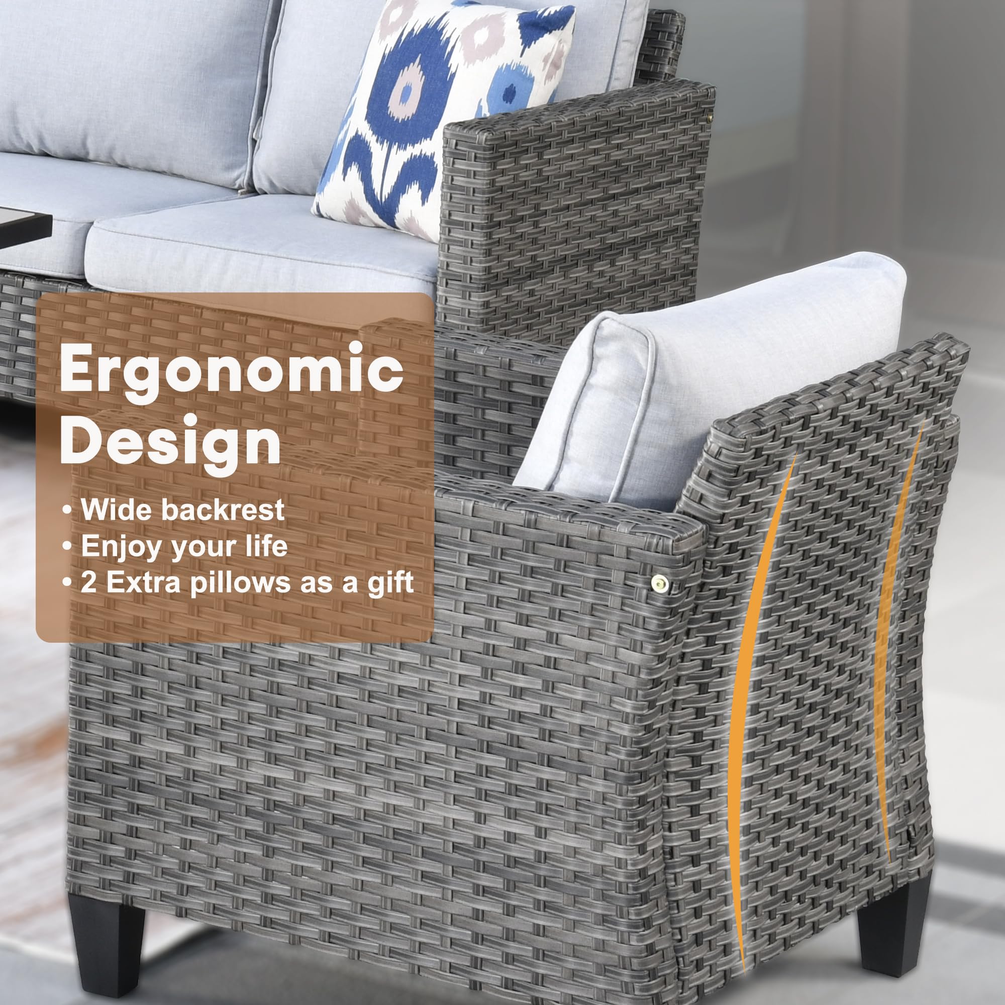 Outdoor Rattan Patio Furniture Set 5-Piece All-Weather Wicker Conversation Set with Sofa, Chairs & Ottomans - Grey - Perfect for Garden, Deck, Backyard & Poolside Relaxation