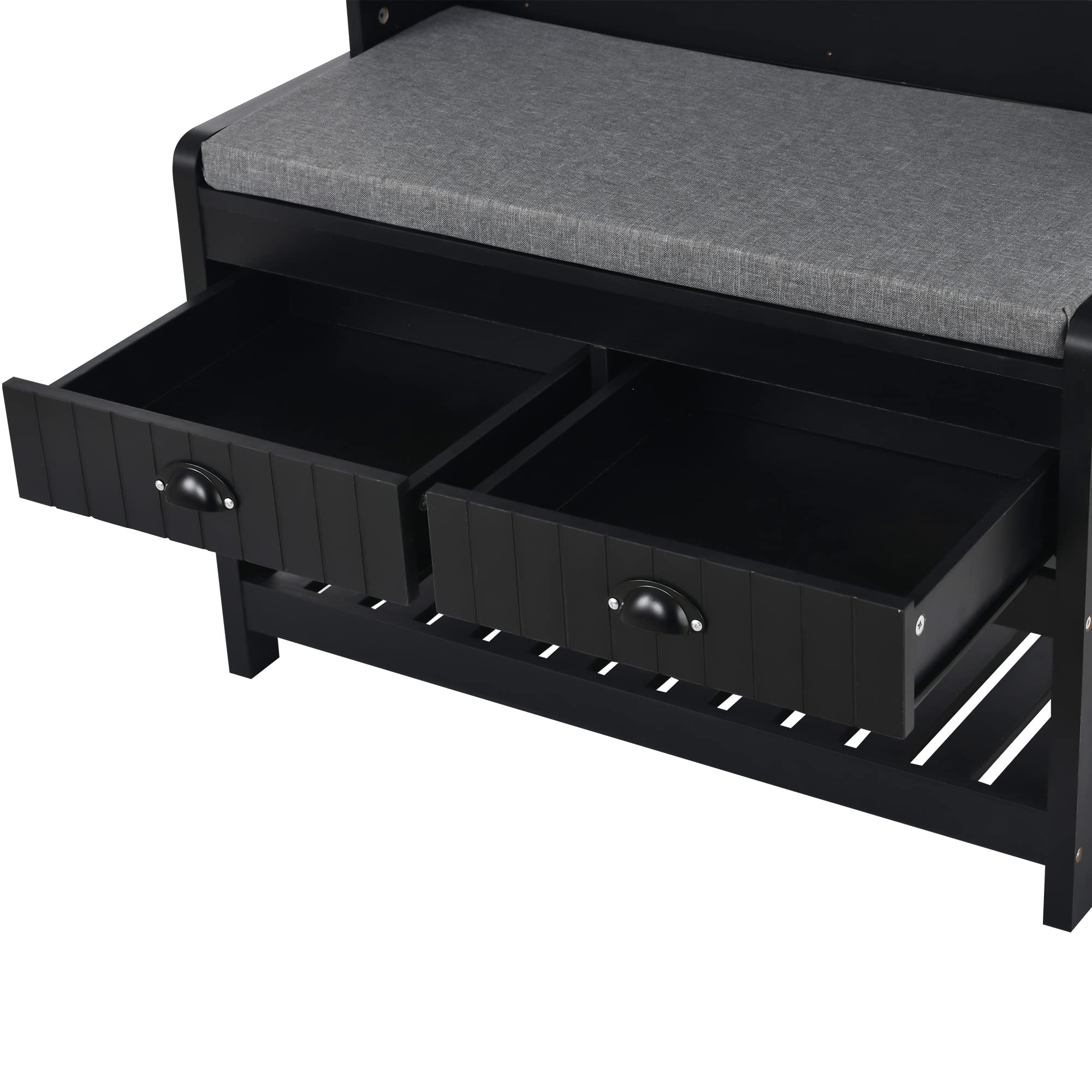 4-in-1 Multifunctional Hall Tree with Shoe Storage Bench, Coat Rack & Cabinet - Entryway Organizer with 4 Hooks, Hinged Lid & Bottom Shelf - Perfect for Small Spaces, Apartments & Home Entryways (Black) - Ideal for Organizing Shoes, Coats, Bags & Accessories in Mudrooms, Foyers & Hallways