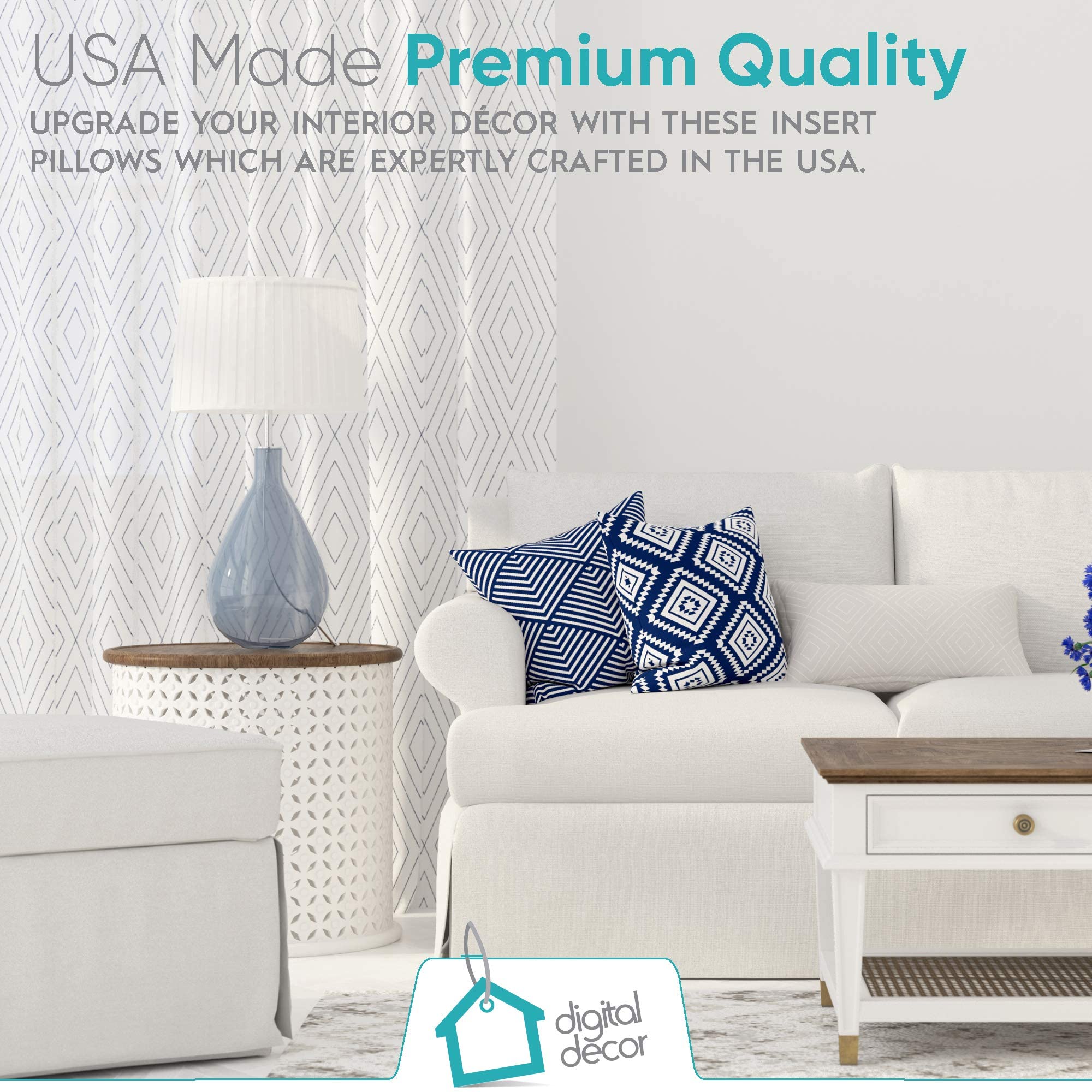 Digital Decor Premium White Square Throw Pillow Inserts Sham - 2 Pack Decorative Form Pillows for Sofa, Couch, Bedroom & Outdoor Patio Decor