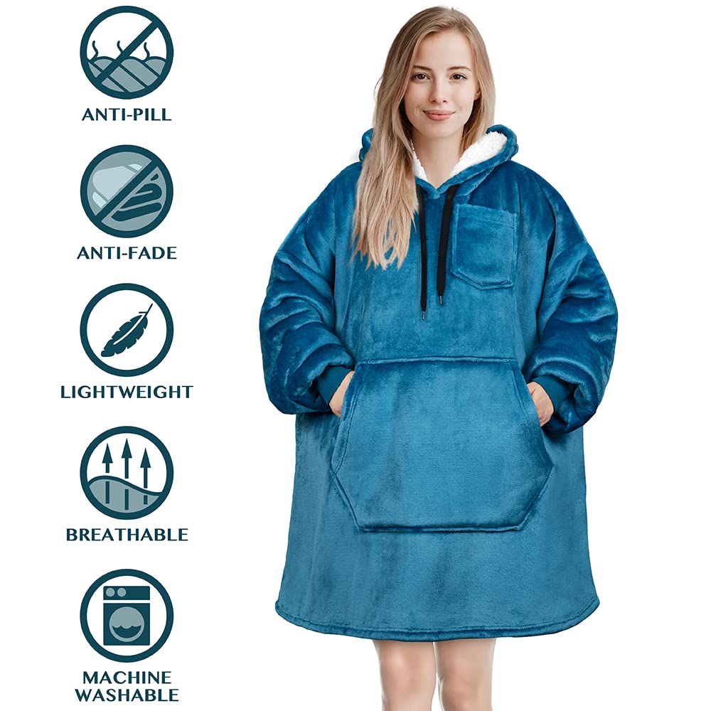 PAVILIA Women's Sherpa Wearable Blanket Hoodie - Oversized Cozy Hooded Sweatshirt for Men & Women | Perfect for Lounging, Camping & Movie Nights
