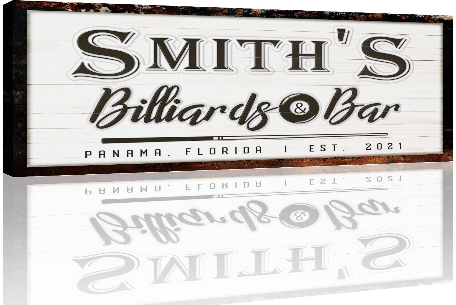Personalized Billiards Wall Art - Rustic Dark Brown Pool Hall Decor Canvas Sign for Men, Him & Boys - Custom Bar, Outdoor & Patio Decor - 48x16 Inches - Perfect for Game Rooms, Man Caves & Sports Themed Spaces