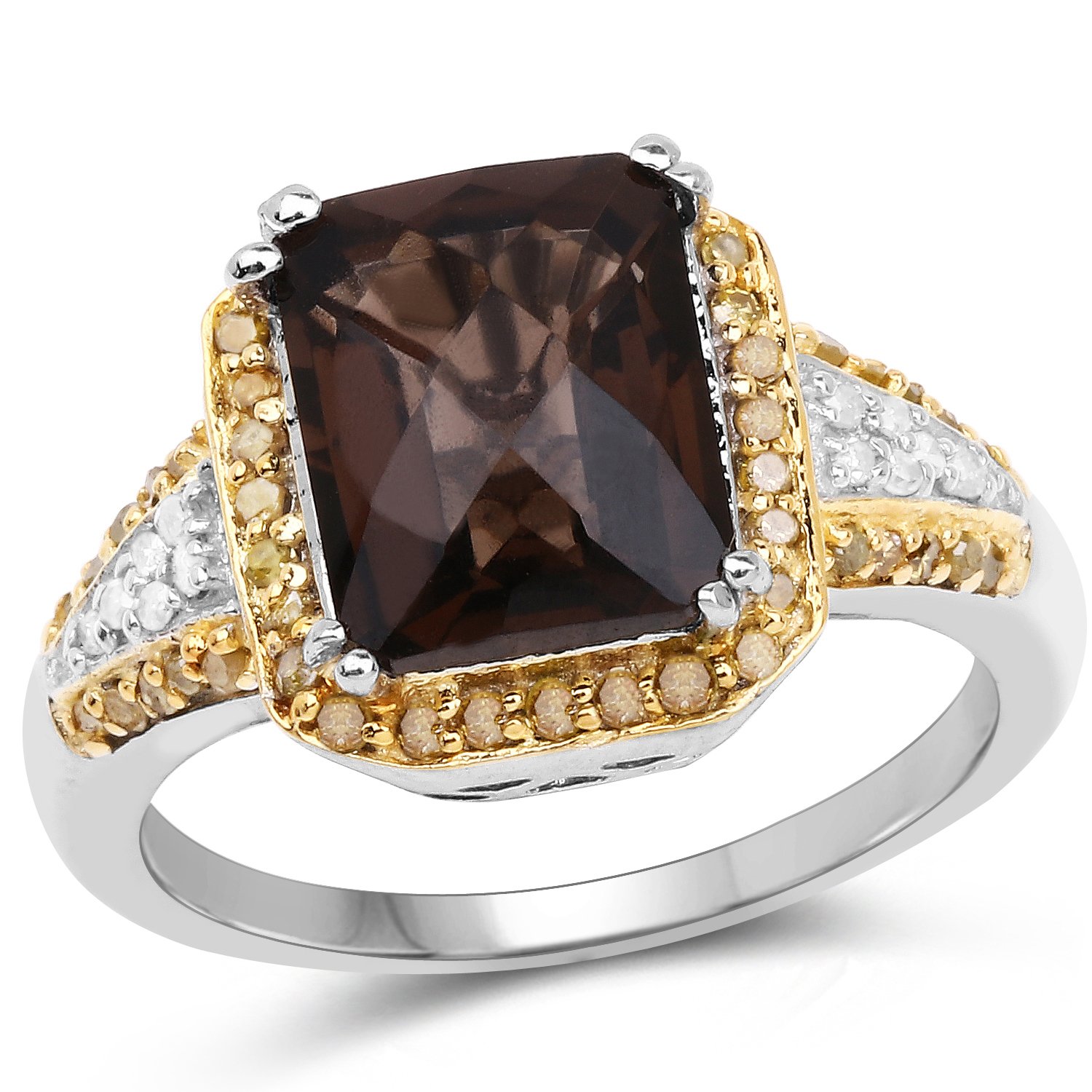 4.33 Carat Genuine Swiss Blue Topaz Ring with Champagne & White Diamonds in .925 Sterling Silver - Elegant Jewelry for Weddings, Anniversaries & Special Occasions