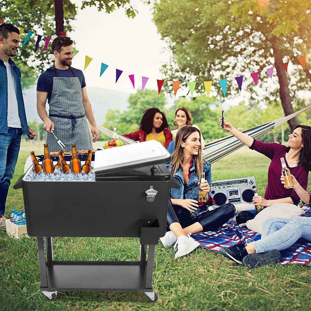 80 Quart Rolling Ice Chest Cooler Cart with Wheels - Heavy Duty Outdoor Party Cooler for Drinks, Beverages & Food - Perfect for Backyard BBQs, Tailgating, Camping & Beach Outings