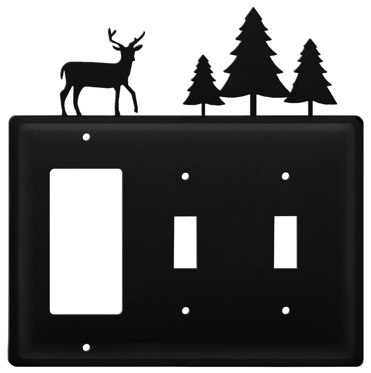Wrought Iron Deer and Pine Trees GFCI Double Switch Cover Plate - Rustic Outdoor Electrical Outlet Cover for Cabin, Lodge, and Farmhouse Decor