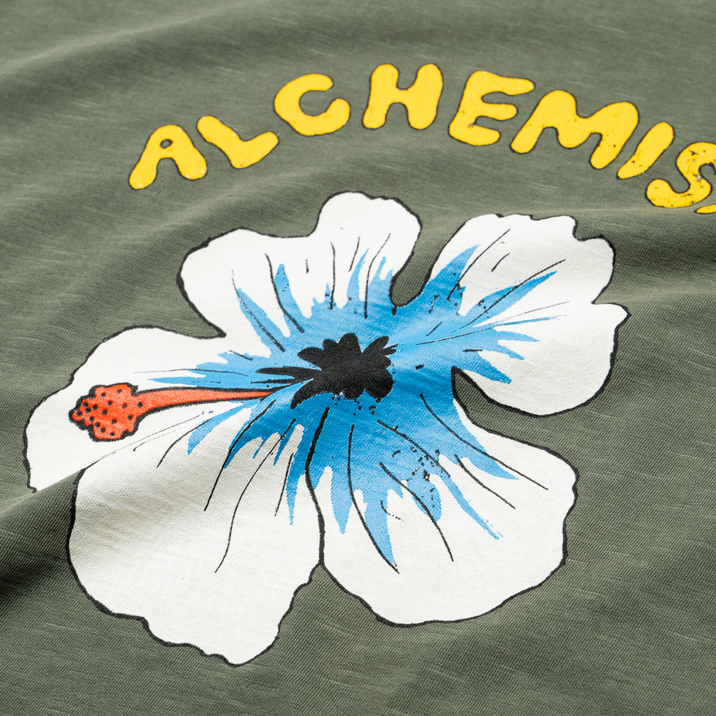 Alchemist Floral Skull T-Shirt for Men | Gothic Graphic Tee in Defender Green | Perfect for Halloween, Streetwear & Alternative Fashion