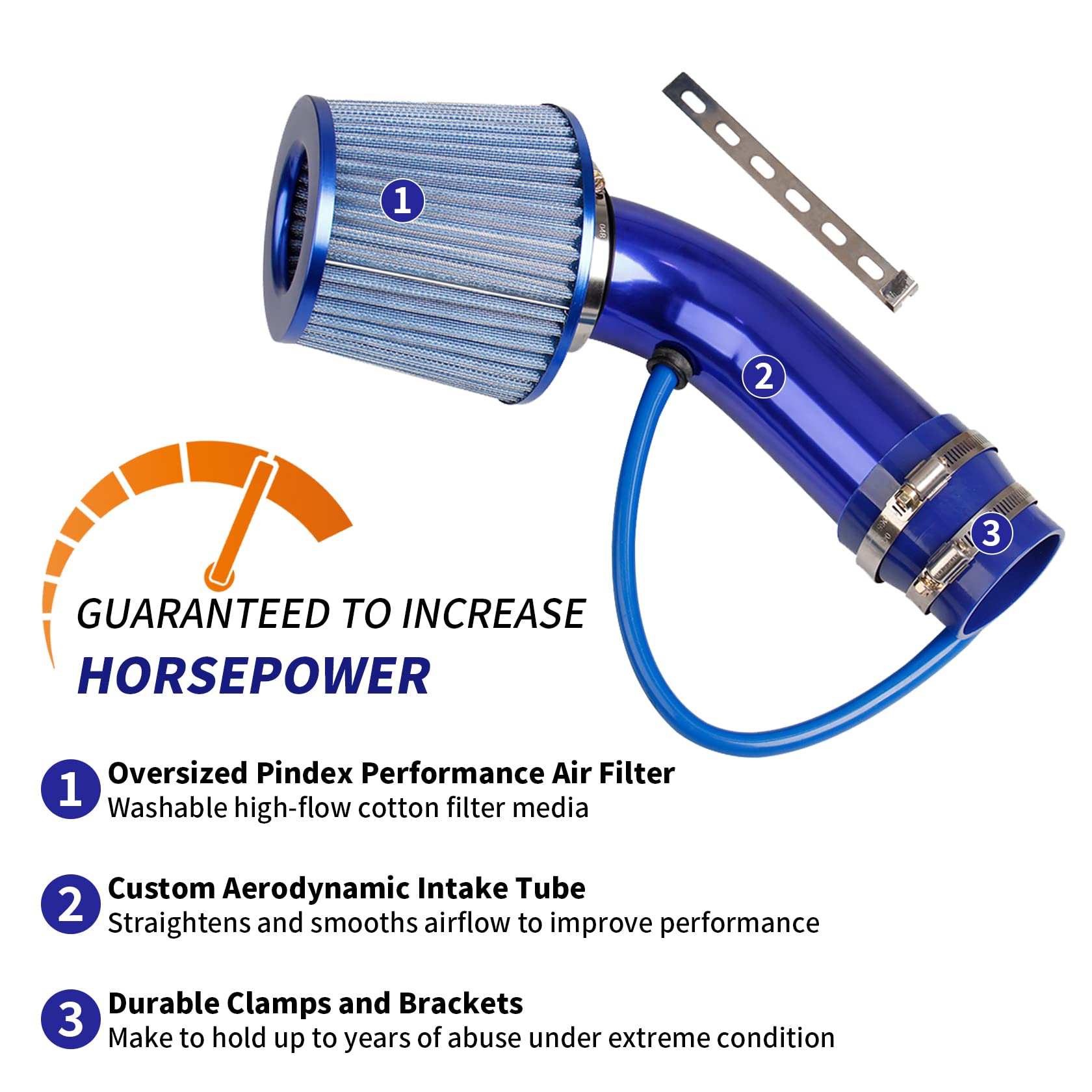 High Flow 76mm Cold Air Intake Kit with Aluminum Pipe & Air Filter - Compatible with Turbocharged Cars - Improves Engine Performance & Acceleration for Racing & Street Driving