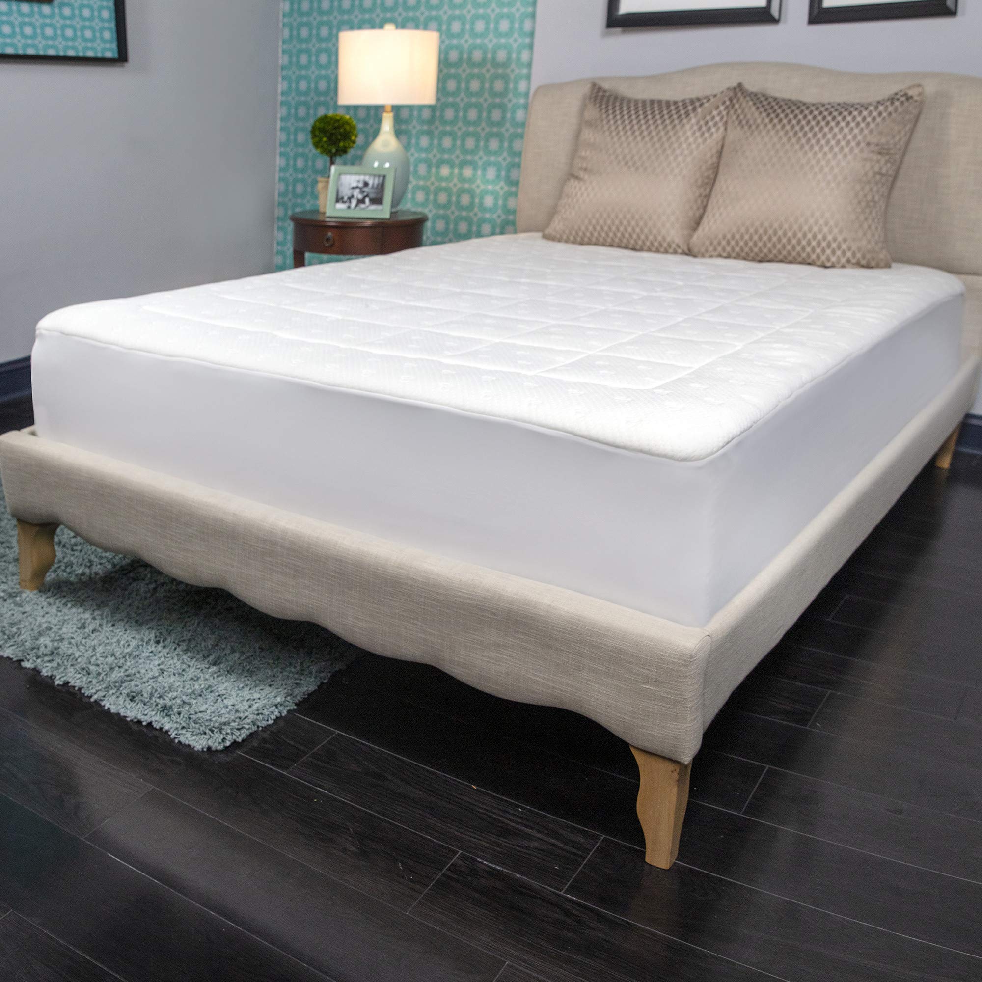 Charisma Luxury Memory Foam & Fiber Washable Mattress Pad - Waterproof, Stain Resistant King Size Bed Topper (White) for Ultimate Comfort & Protection - Perfect for Guest Rooms, Master Bedrooms & Allergy Relief