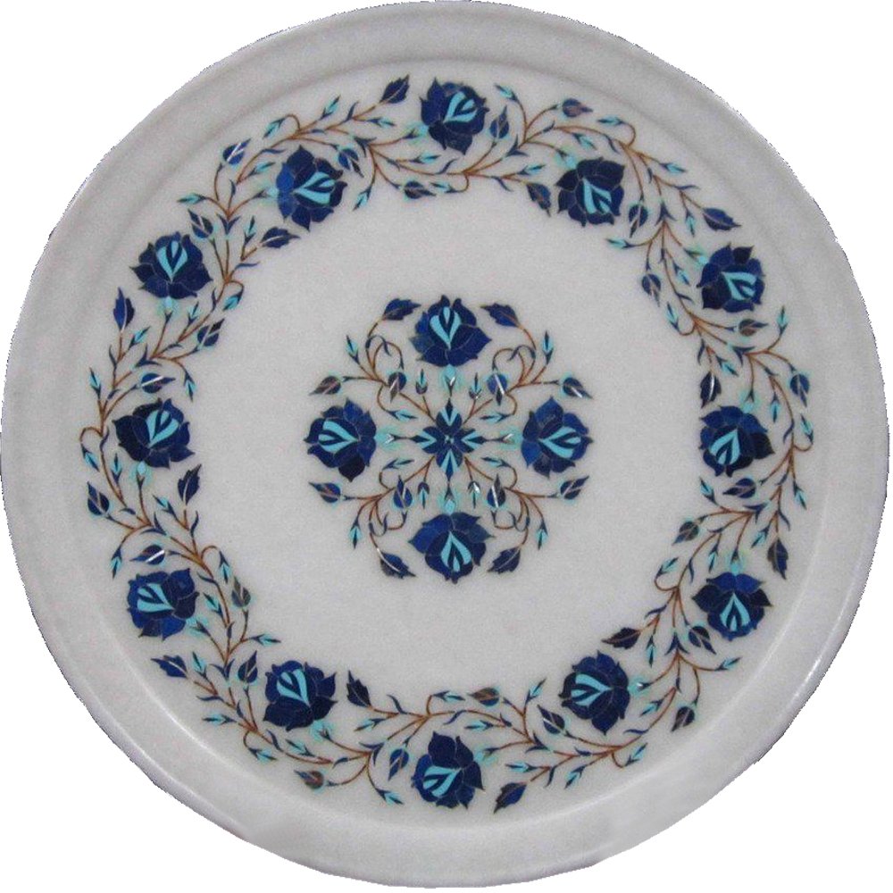 Handmade Marble Inlay Decorative Plate - Elegant Kitchen Decor for Dining Table, Countertop Display & Home Centerpiece