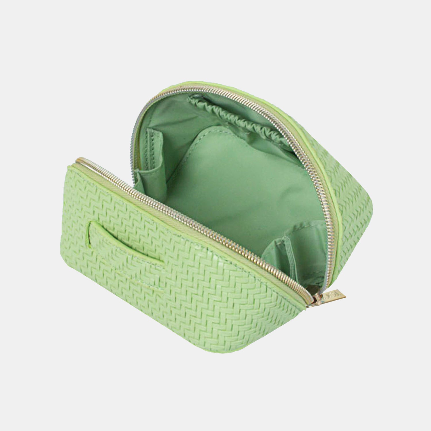 Elegant Small Beauty Bag in Herringbone Pistachio Green - Perfect for Travel, Makeup Organizer & Cosmetic Storage