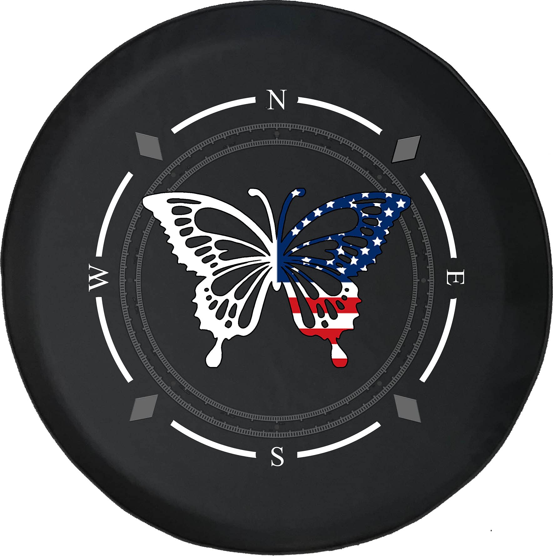 American Flag Compass Spare Tire Cover for SUV, Trailer, RV - Durable Wheel Protector for Off-Road Adventures & Camping Trips