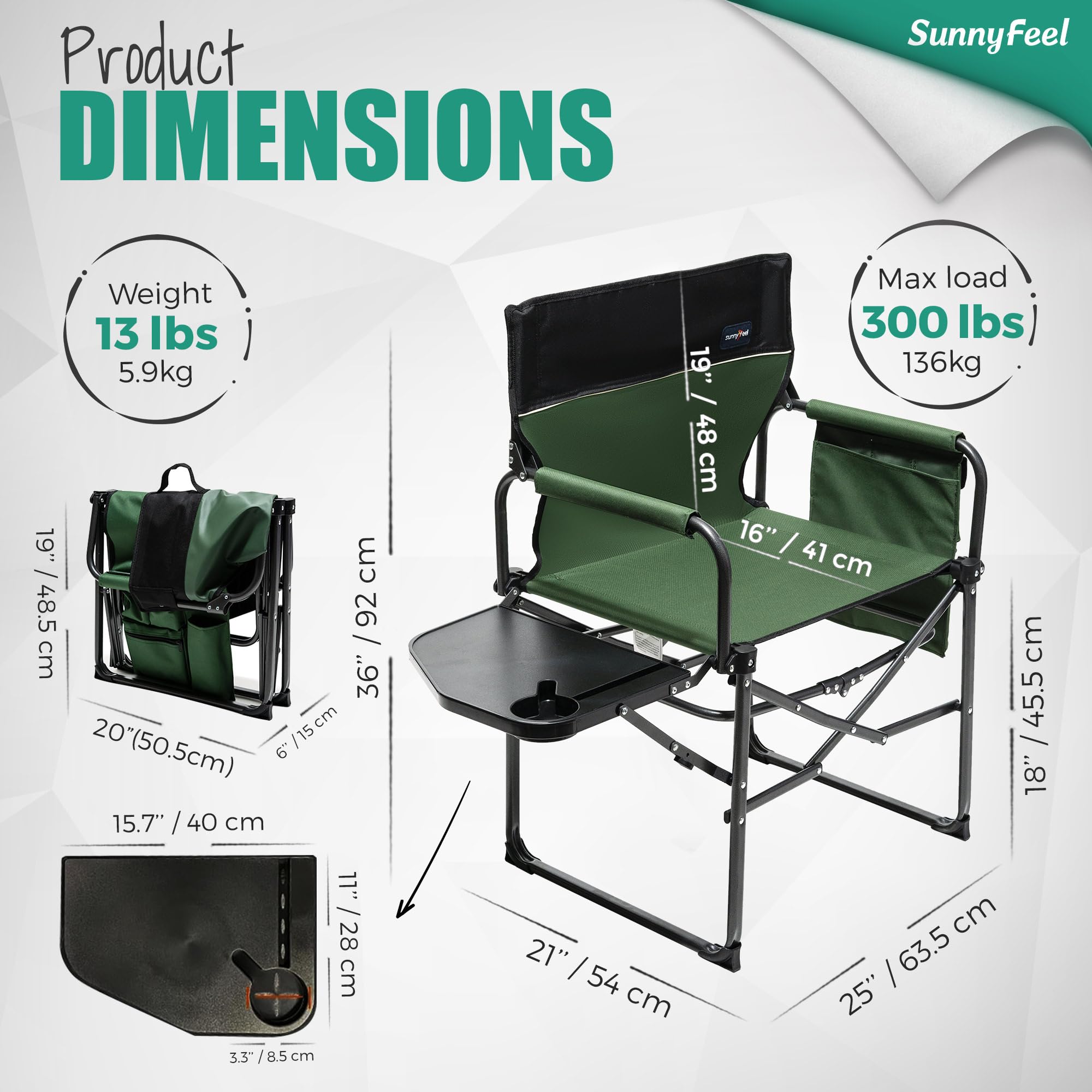 **SUNNYFEEL Oversized Heavy Duty Folding Camping Chair with Side Table & Pocket – Portable Outdoor Director’s Chair for Beach, Fishing, Picnic, Concert, Tailgating – Perfect for Camping, Backyard, and Patio Relaxation**