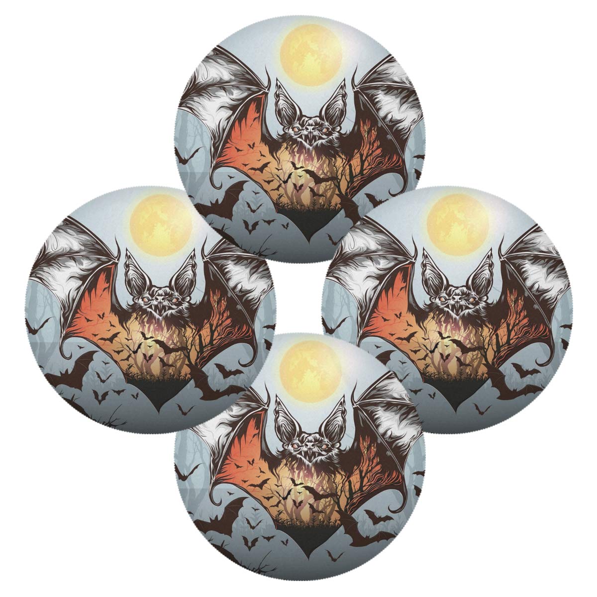 MCHIVER Halloween Bats Table Placemats, Non-Slip Round 15.4 Inch, Set of 6, Wipeable and Durable, Perfect for Spooky Season, Kitchen and Dining Room