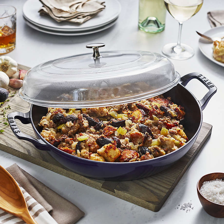 Staub Enameled Cast Iron Braiser with Glass Lid - 5.5 Quart Dark Blue Dutch Oven for Roasting, Baking & Searing - Perfect for Stovetop, Oven & Camping Cooking