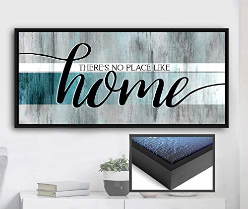 Farmhouse Wall Decor Sign - Rustic Home Decoration with Teal Background & Black Floating Frame (60x27 in) - Perfect for Living Room, Housewarming Gifts & Cozy Farmhouse Style | Wall Art for Home, Office & Entryway Décor