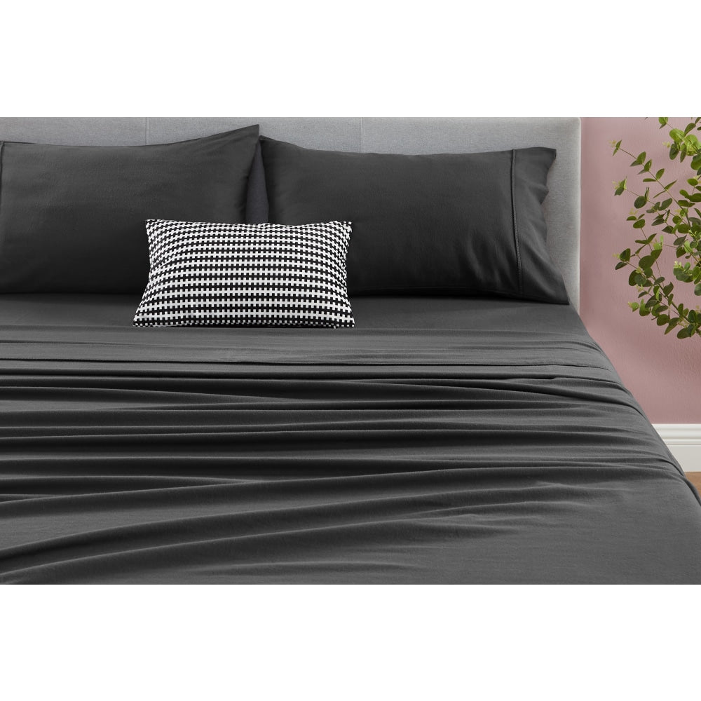 Premium 180GSM Cotton Flannelette Bed Sheet Set - Soft & Breathable King Size Bedding in Charcoal Gray - Perfect for Cozy Winter Nights & Guest Room Comfort