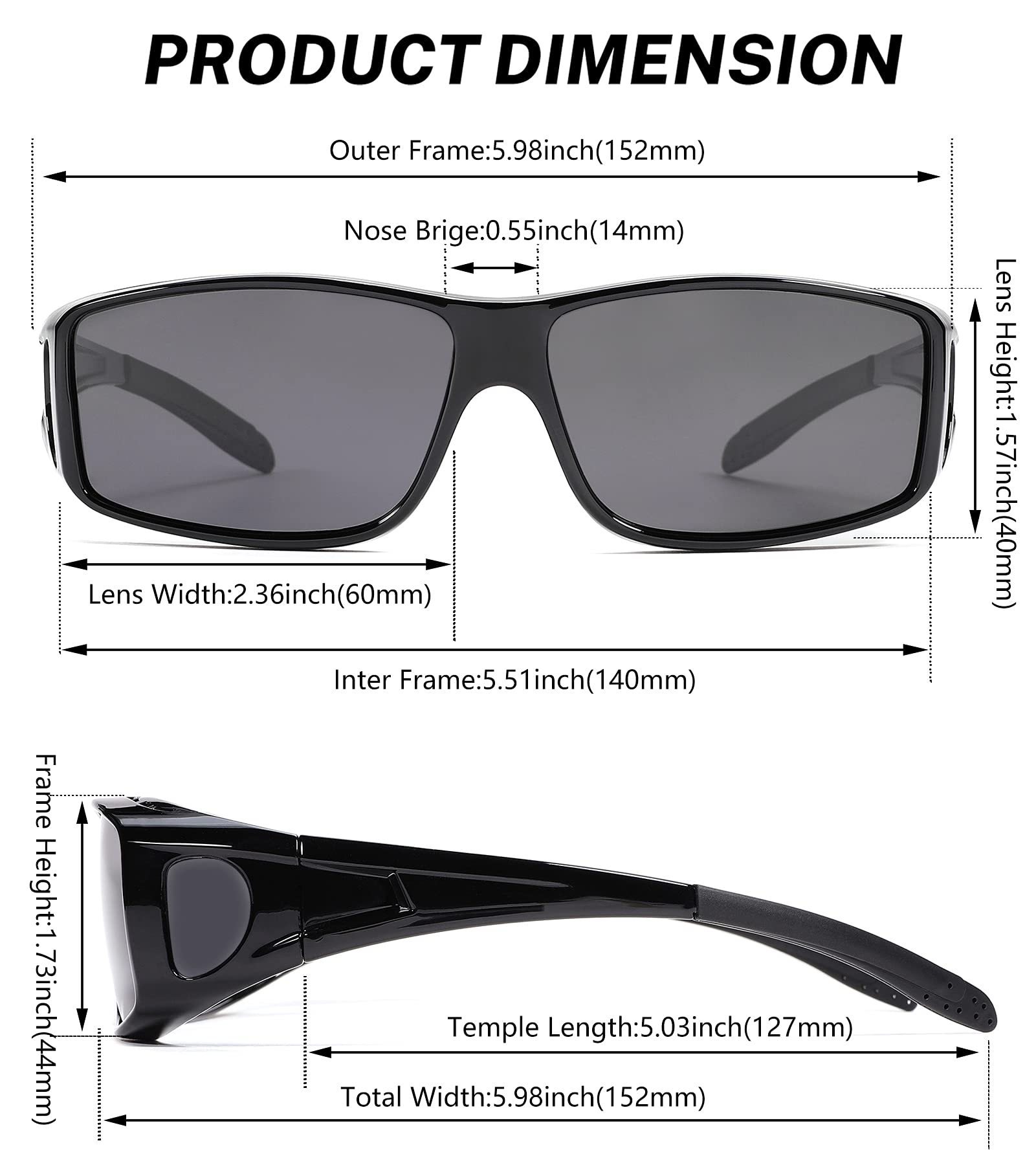 NULOOQ Polarized Sunglasses for Over Prescription Glasses - UV Protection Wrap Around Fit for Men & Women | Perfect for Driving, Outdoor Sports & Daily Wear