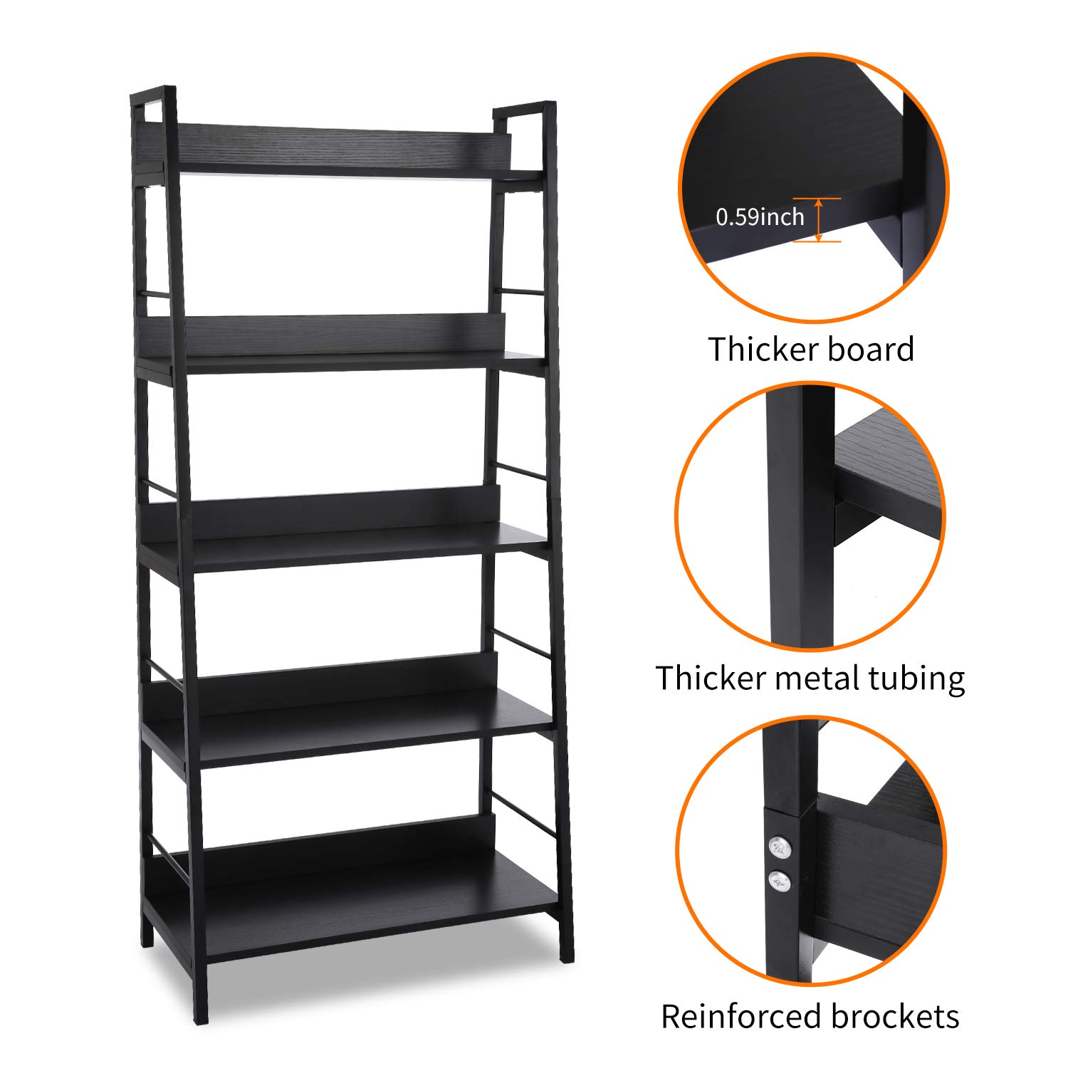 Homdox 5-Tier Industrial Ladder Shelf - Wood & Metal Bookcase, Plant Stand, Storage Shelves for Home, Office & Living Room Decor | Perfect for Books, Plants & Display Organizing