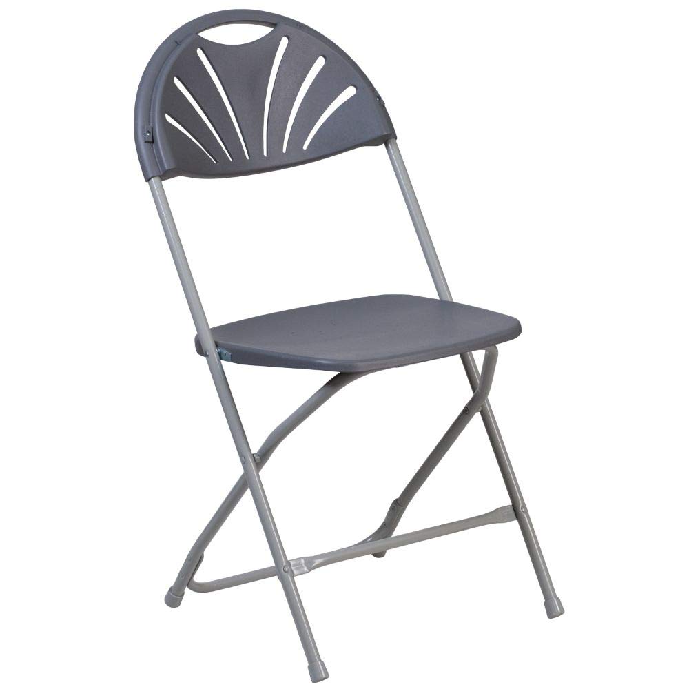 Flash Furniture 2 Pack HERCULES Series 650 lb. Capacity Charcoal Plastic Fan Back Folding Chairs - Heavy Duty Stackable Chairs for Outdoor Events, Parties, and Camping