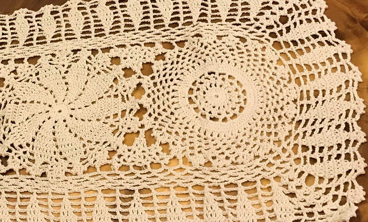 Handmade Beige Crochet Cotton Table Runner - 14x63 Inch Lace Doily Rectangular Dresser Scarf for Dining Table, Coffee Table, and Home Decor