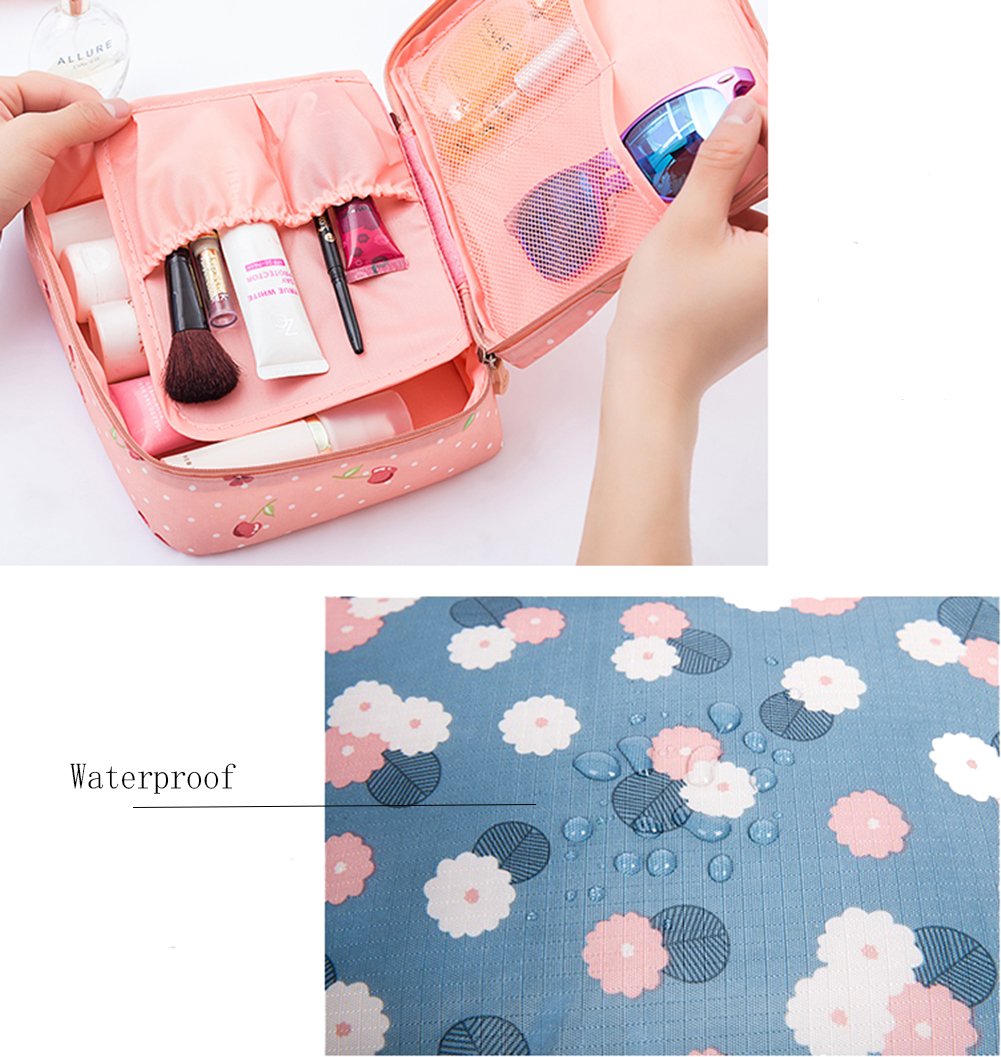 iSuperb Large Capacity Waterproof Makeup Bag for Women - Multi-Functional Travel Cosmetic Organizer with Green Dots Pattern, Perfect for Toiletries, Cosmetics & Travel Essentials (Ideal for Vacation, Gym, Business Trips)
