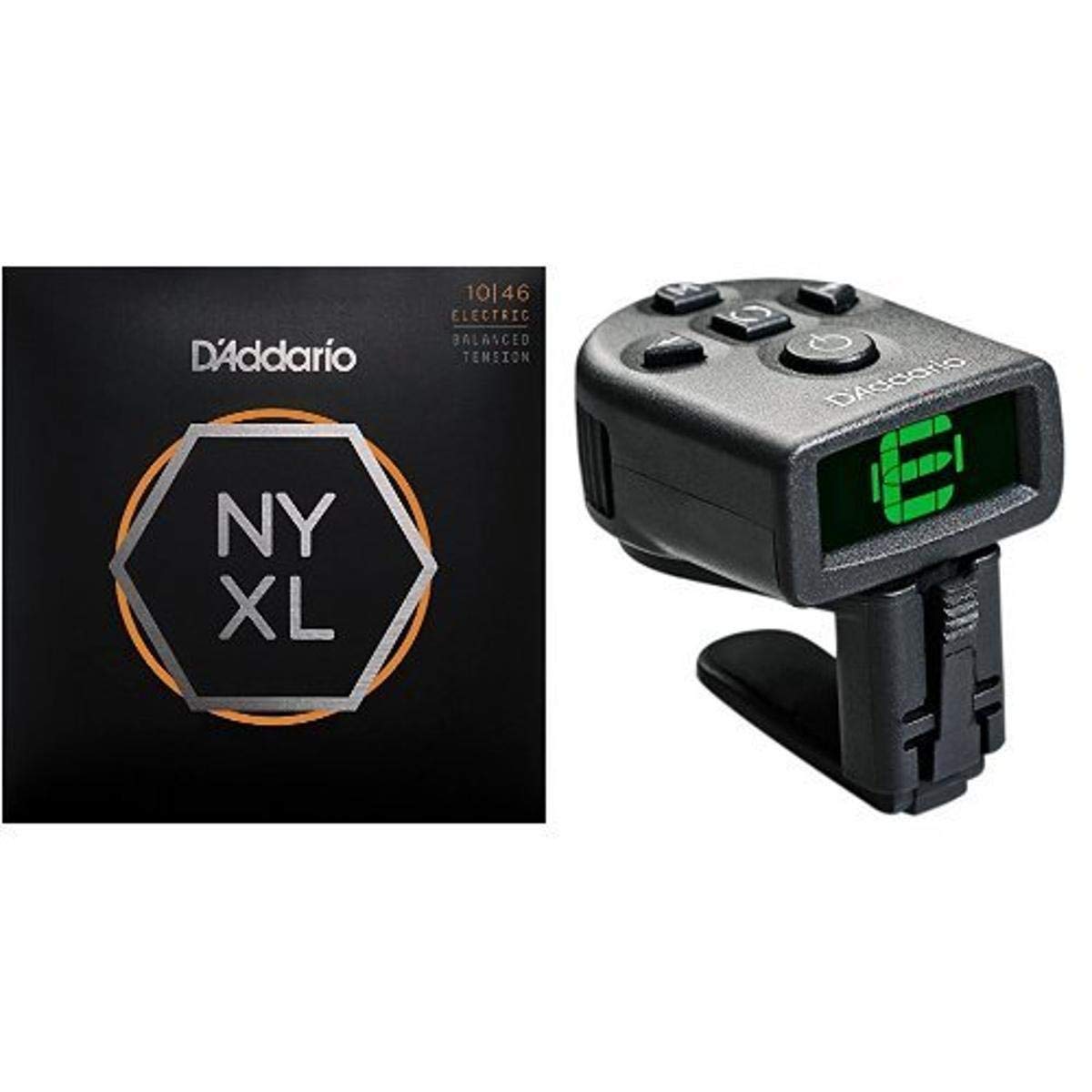 D'Addario NYXL Balanced Tension Electric Guitar Strings with NS Micro Clip-On Tuner Bundle - Perfect for Live Performances, Studio Recording & Guitar Maintenance