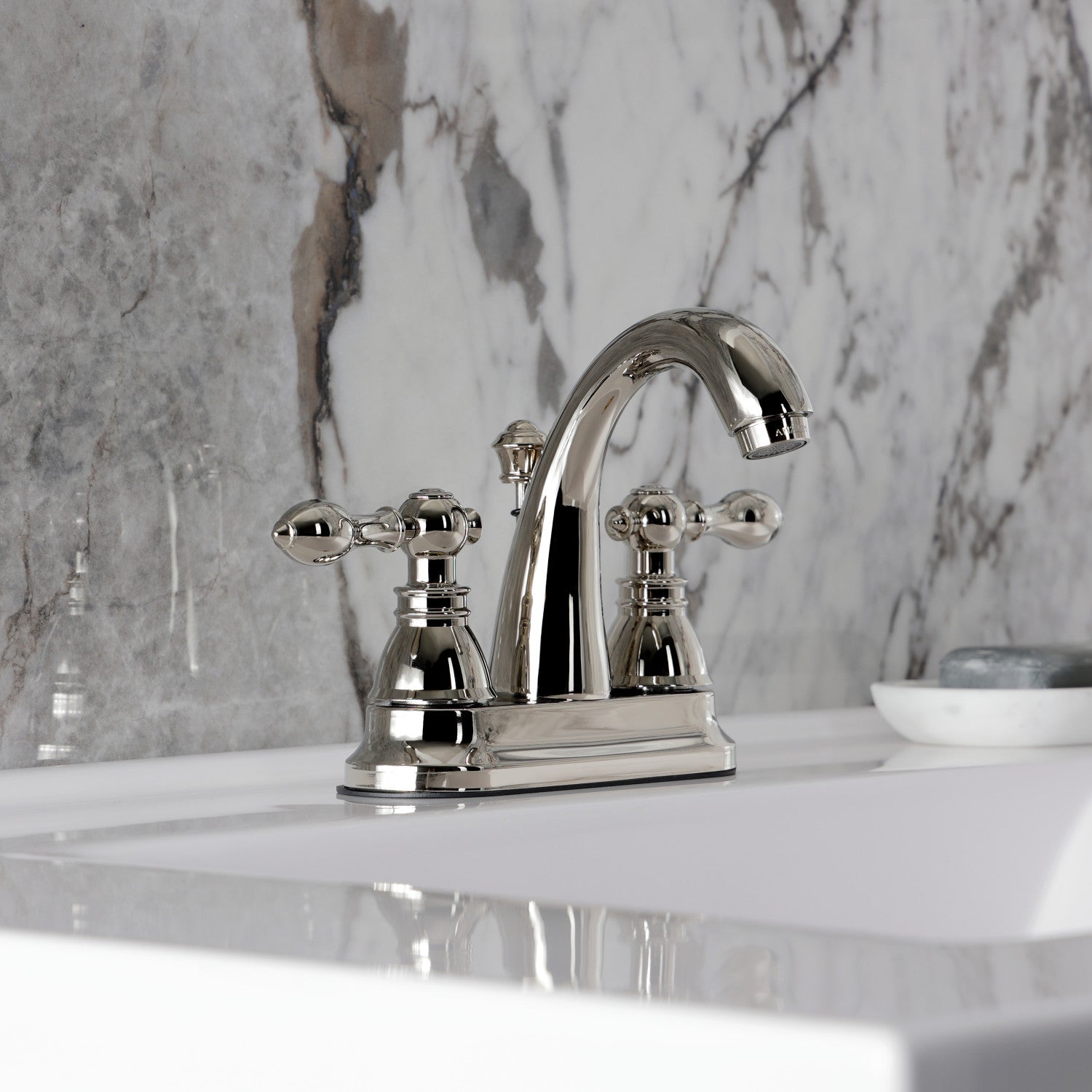 FSY5619ACL Polished Nickel 4-Inch Centerset Bathroom Faucet - Double Handle Deck Mount with Pop-Up Drain - Classic American Design for Bathroom & Powder Room Sink