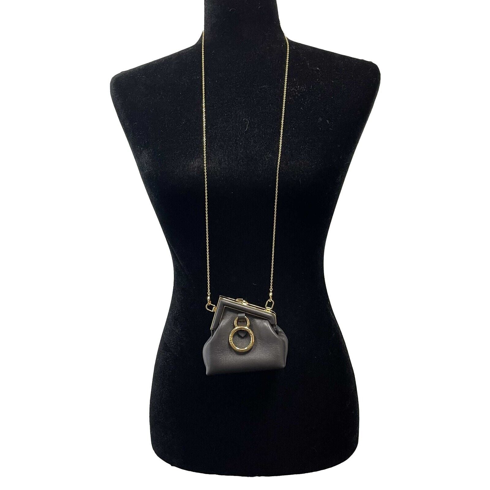 Fendi Nano Fendi First Charm Black Leather Crossbody Bag with Chain Strap - Perfect for Parties, Date Nights & Everyday Elegance
